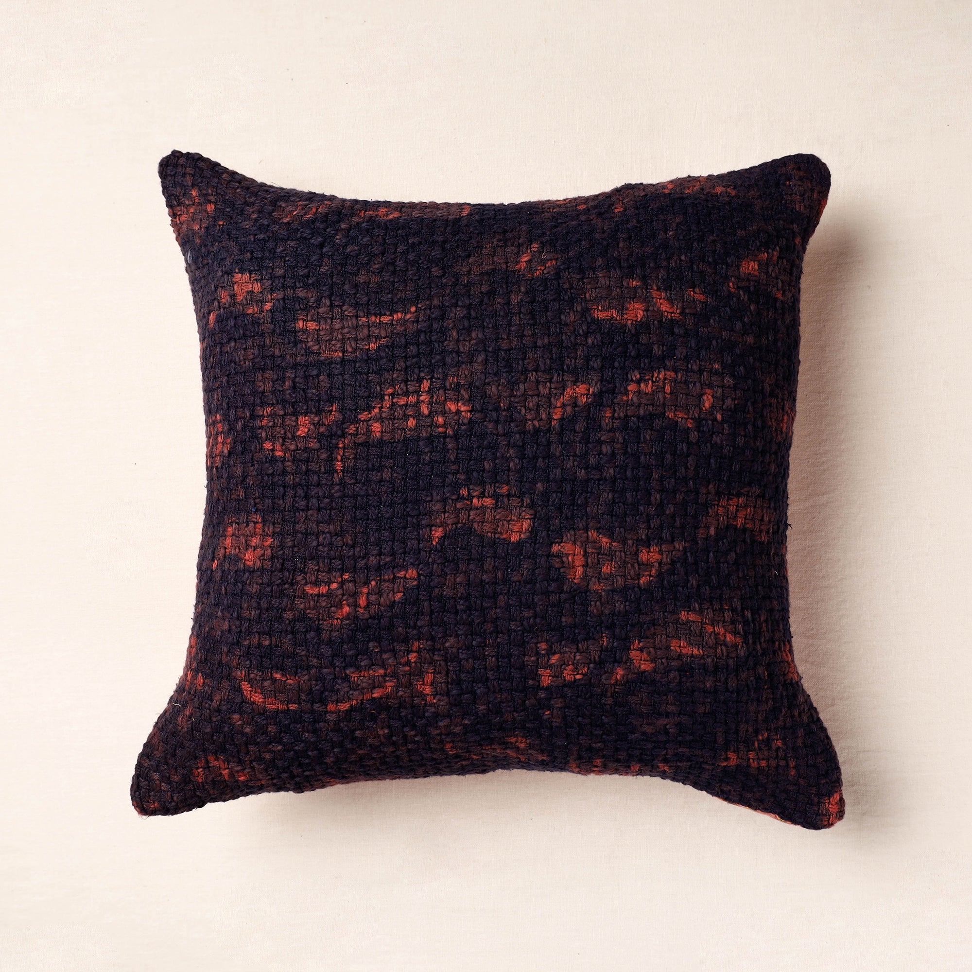 ARTISAN HAND BLOCK PRINTS Blue - Bagru Block Printed Jute Cushion Cover (16 x 16 in)