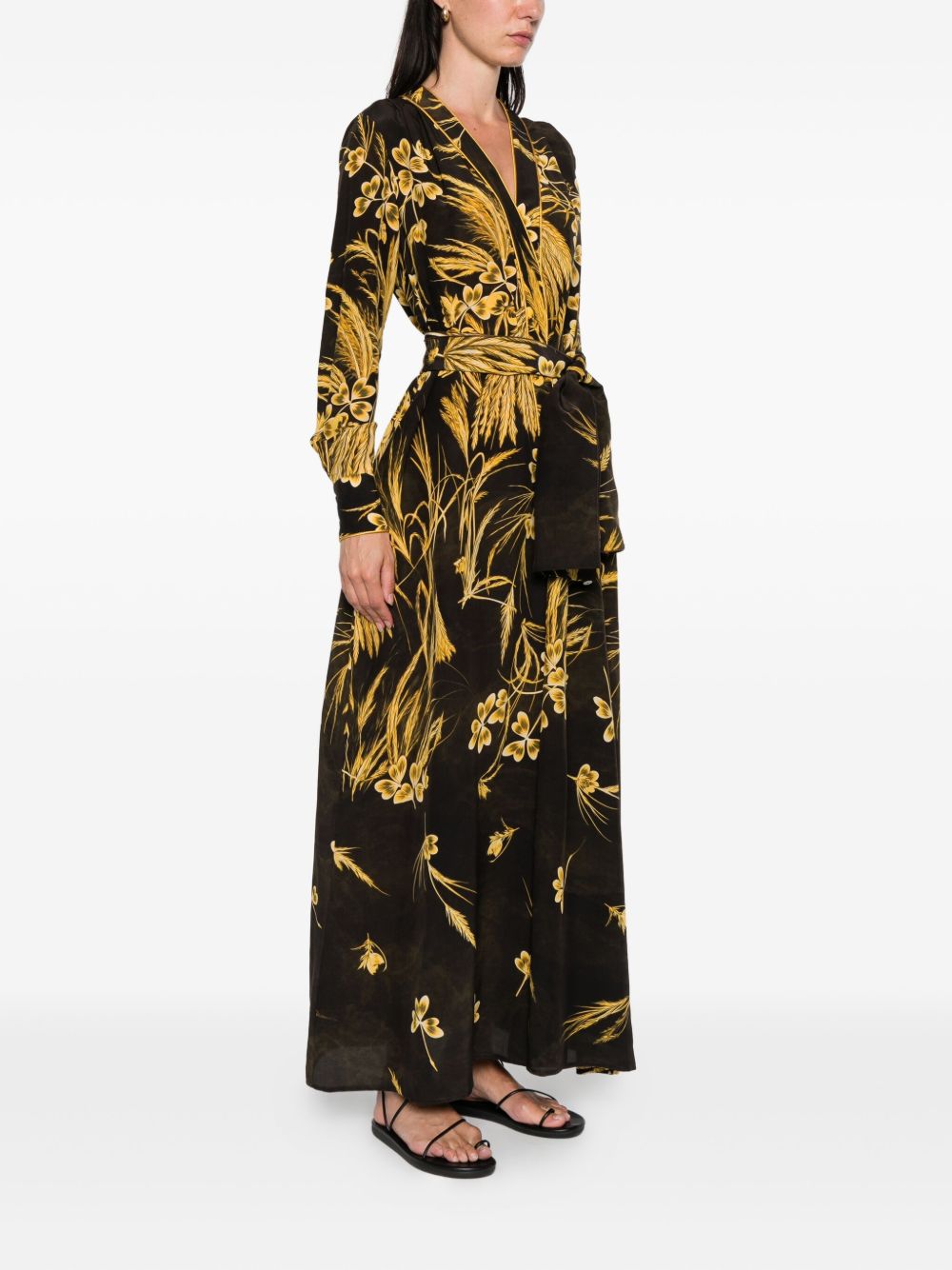F.R.S . V-neck long sleeves Silk blend printed maxi dress - view 5