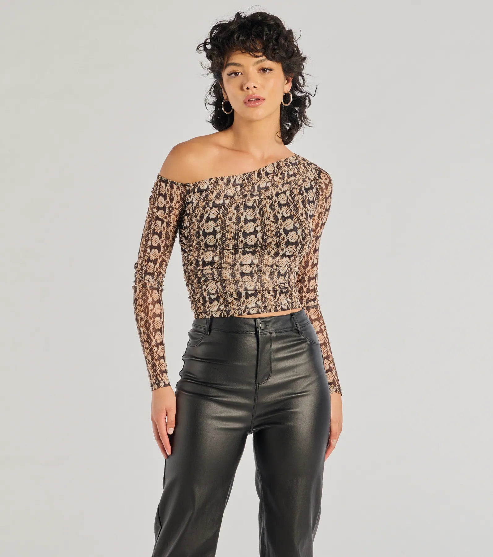 Windsor Bold Edge Snake Print Mesh Long Sleeve Top