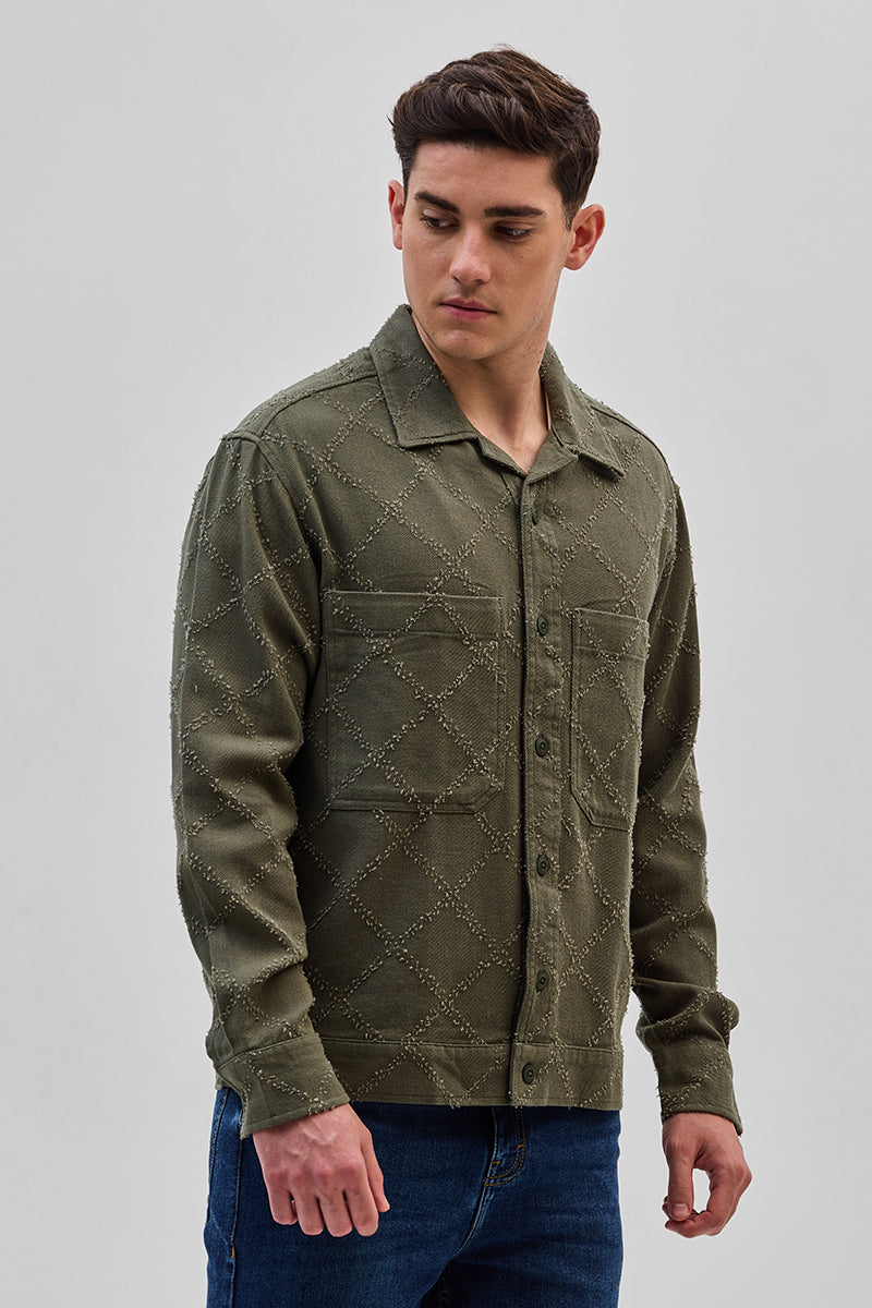 SNITCH Olive Geometric Overshirt - view 5