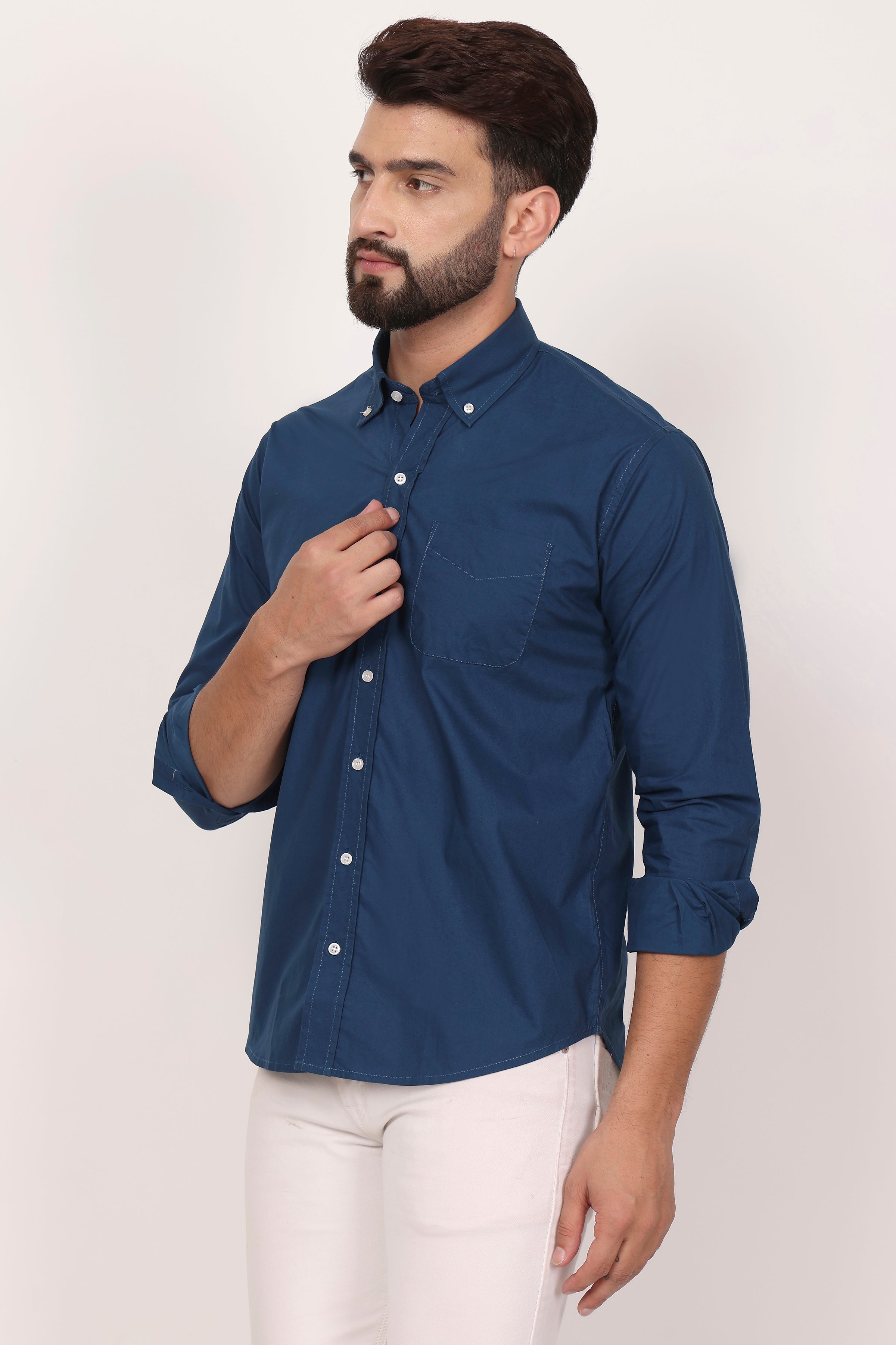 BlackTree New Royal Blue Down Button Casual Shirt I 100% Cotton Twill - view 4