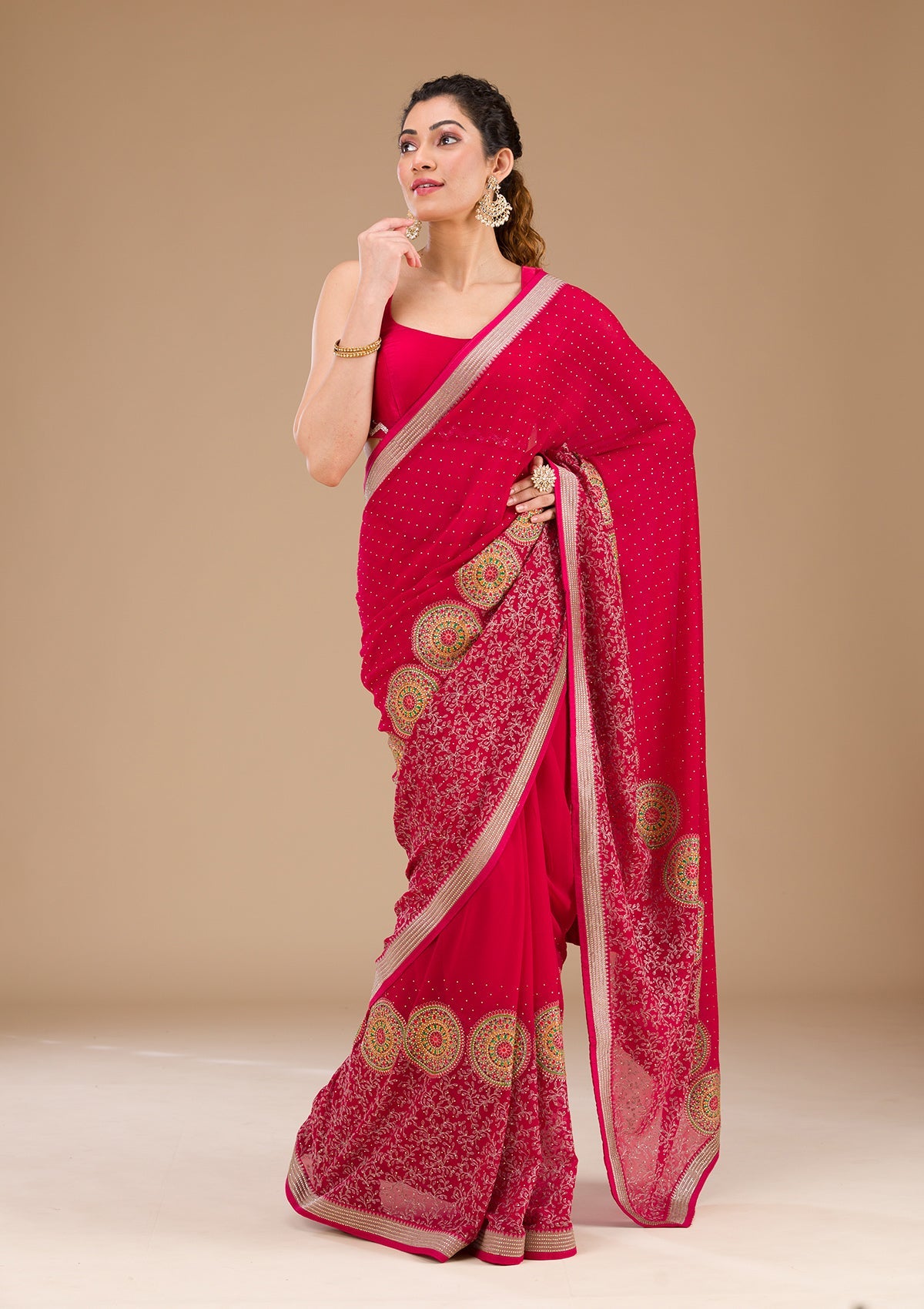 Koskii Rani Pink Threadwork Georgette Saree – Women's - view 5