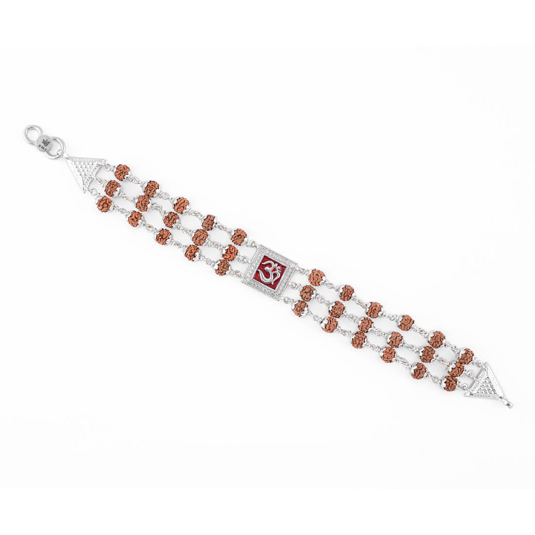Prinjal Jewellers Rudraksha Silver Om in Red Triple Line Bracelet - view 4