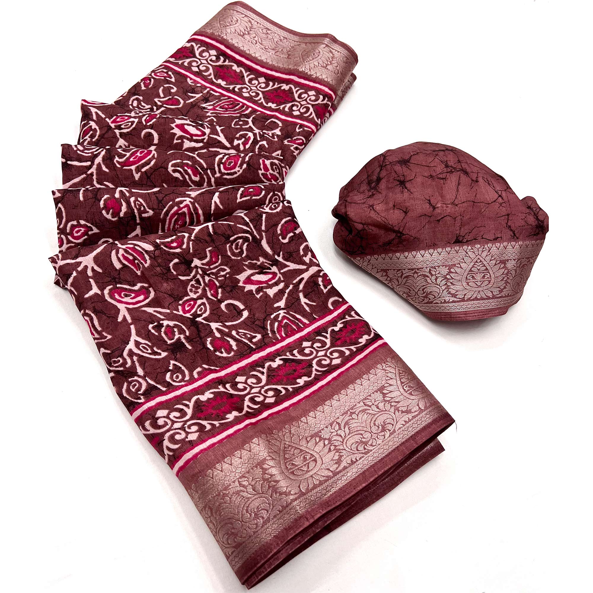 Peachmode Brown Printed Dola Silk Saree – Women's - view 3