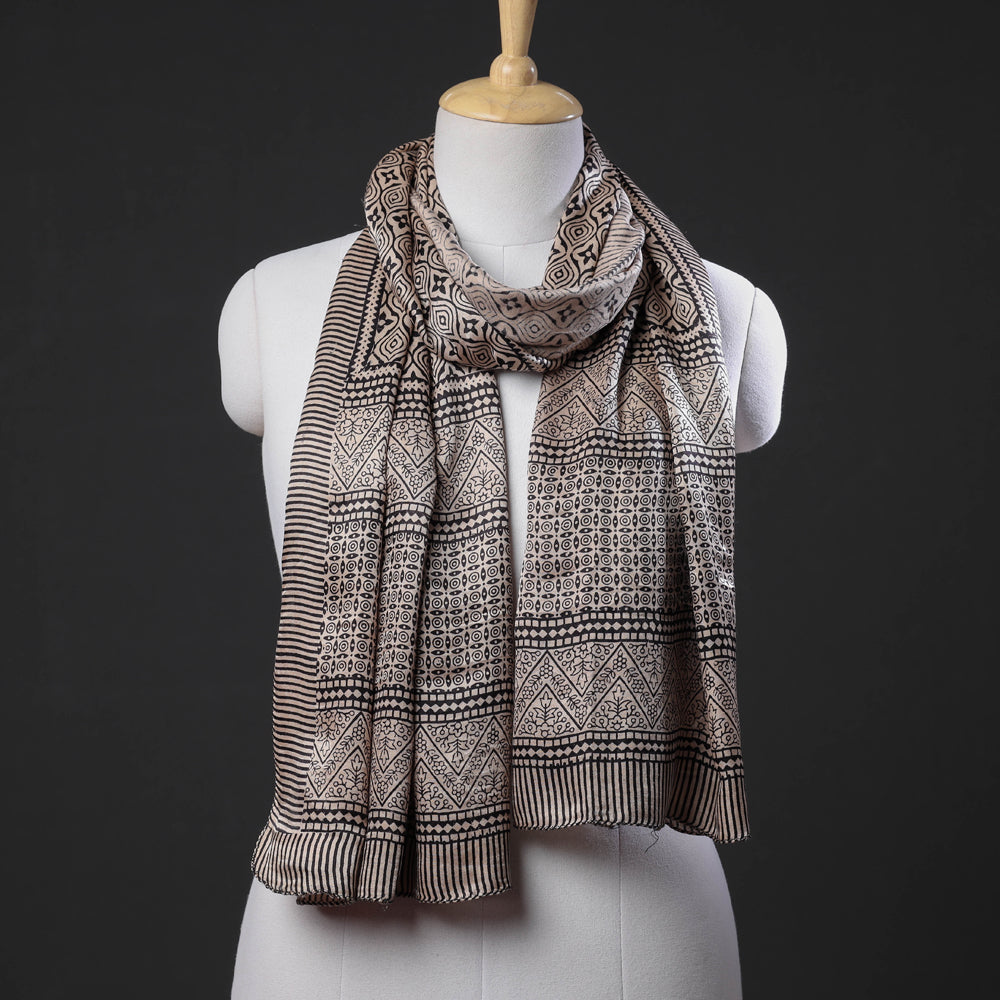 BAGH PRINTS BY MOHAMMED BILAL KHATRI Beige - Bagh Block Printing Natural Dyed Gajji Silk Stole