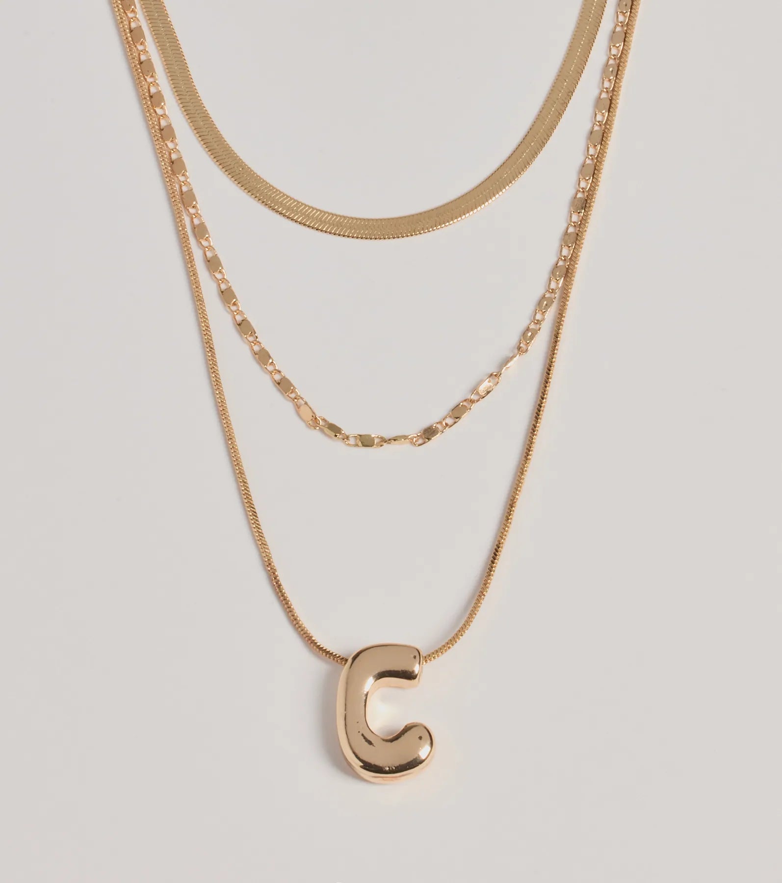 Windsor C Initial Layered Bubble Necklace – GOLD - view 2