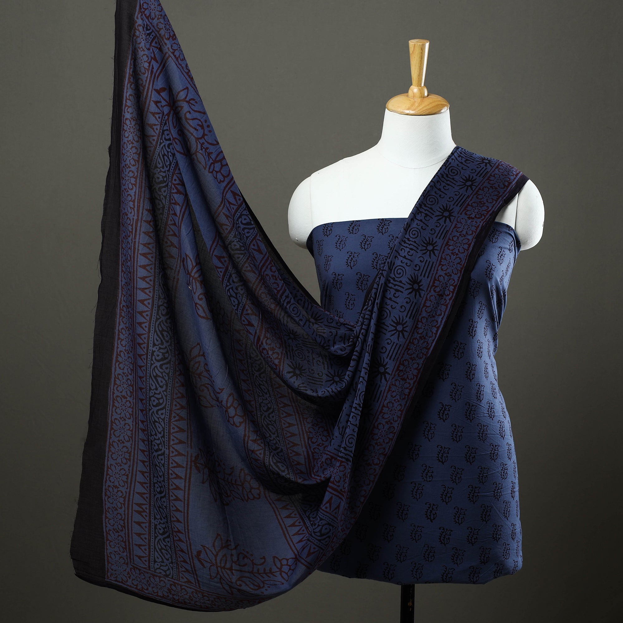 BAGH PRINTS BY YAKOOB KHATRI Blue - 3pc Natural Dyed Cotton Bagh Print Dress Material 05