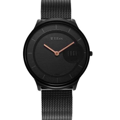 Titan Edge Slim Stainless Steel Black Dial Analog Watch for Men 38mm NT1843NM02