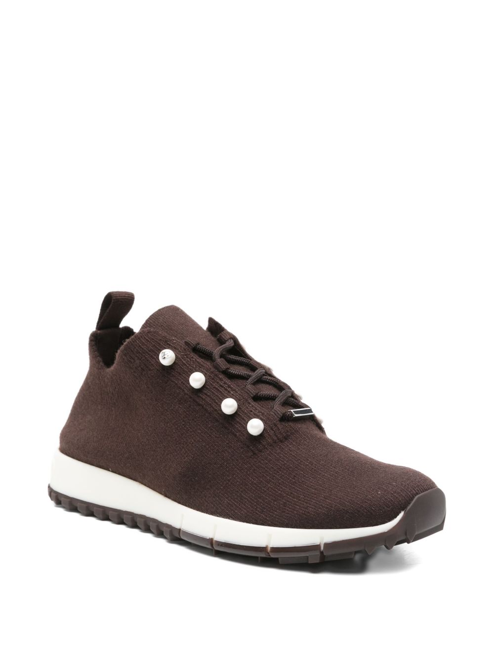 Jimmy Choo Veles Cashmere Melange Knit Trainers with Pearl Buttons - view 2