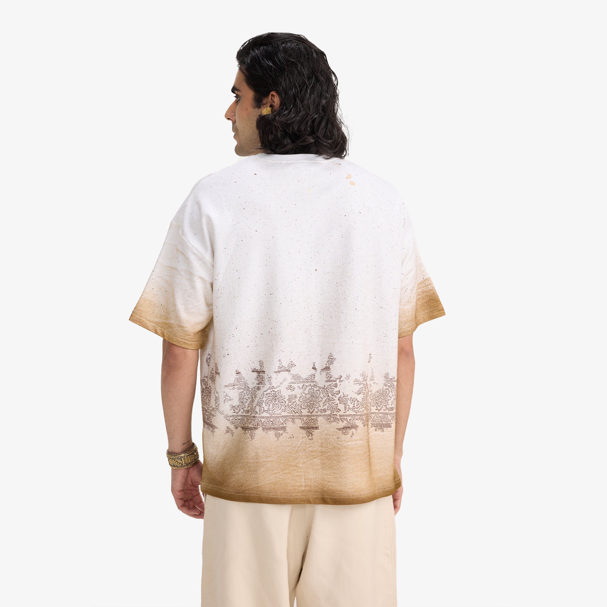 F A R A K | Burning Flower Handmade T-shirt { White/white - view 2
