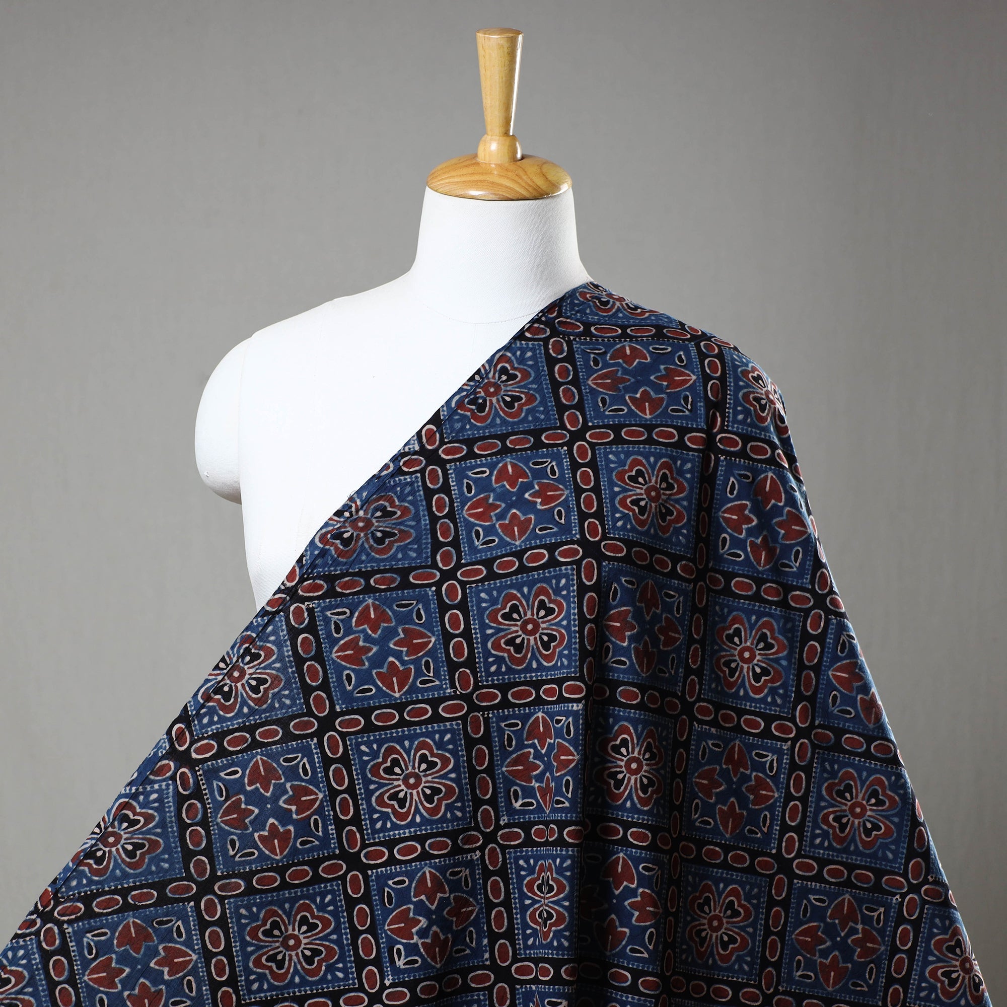 RIYAZ ABDULMAJID KHATRI - AJRAKH Blue - Hand Block Printed Cotton Ajrakh Fabric 70