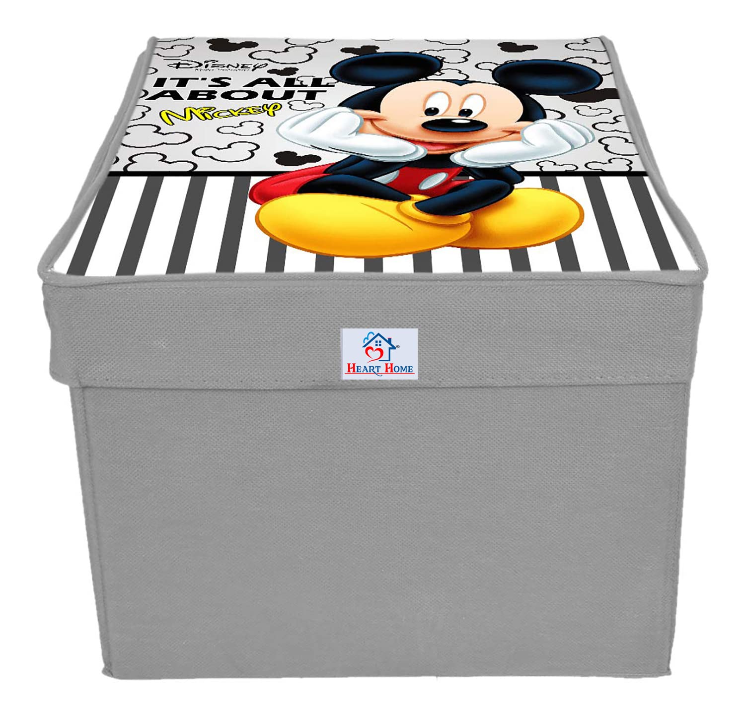 Heart Home Non-Woven Mickey Mouse Print Flodable Storage Box/Wardrobe Organizer With Lid For Home Decor (Grey) 54HH4234. - view 2