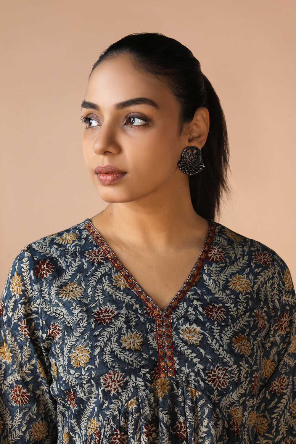 Kalanjali Ethnics Cotton Mull Kalamkari Handblock printed dress - view 12