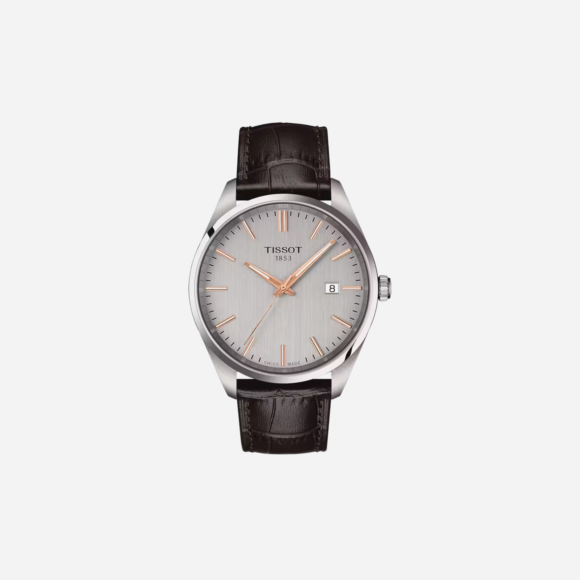 Tissot PR 100 Quartz Silver Dial 40mm Brown Leather Strap Watch