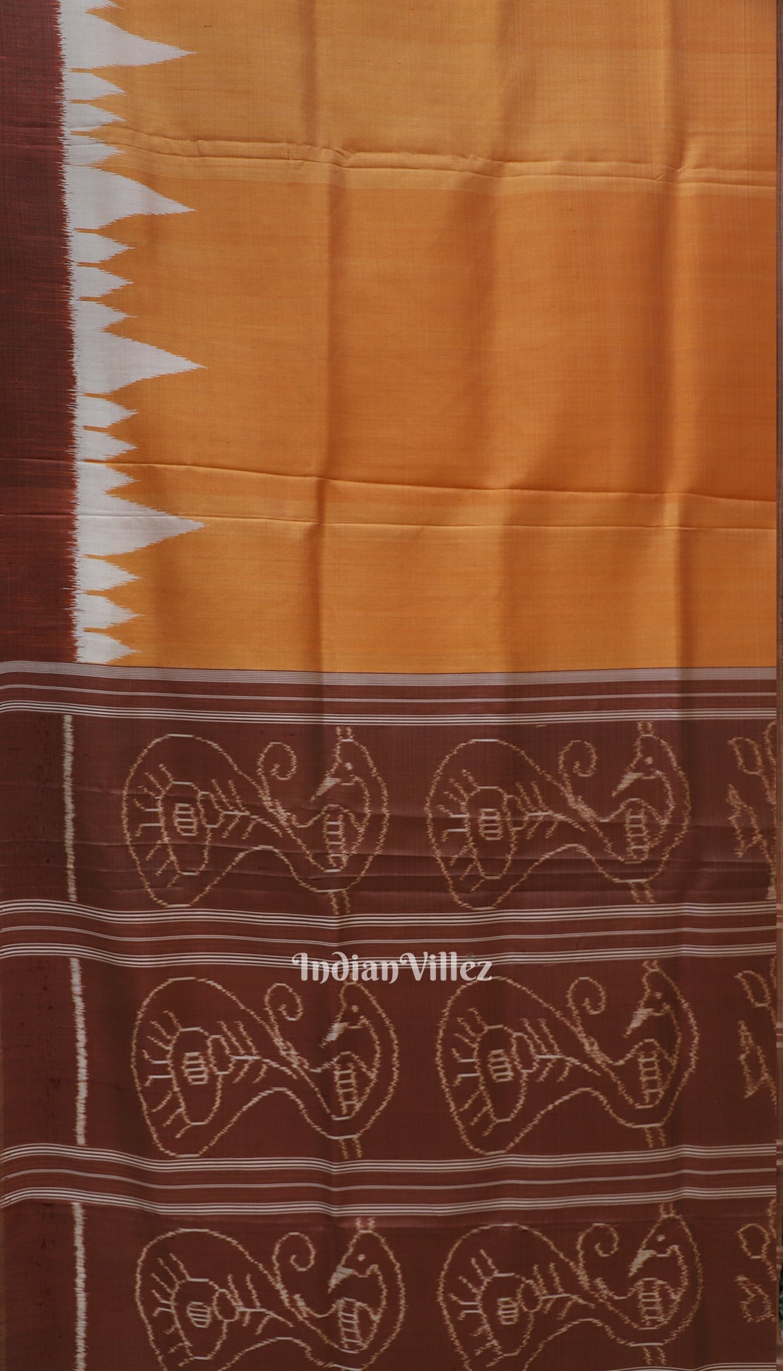 IndianVillèz Yellow Orange Phoda Kumbha Theme Odisha Ikat Contemporary Silk Saree - view 3