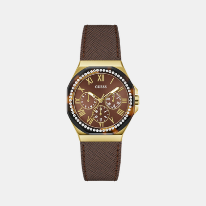 Guess Glaze Women Quartz Brown Dial Multi-Function Leather Watch GW0753L3