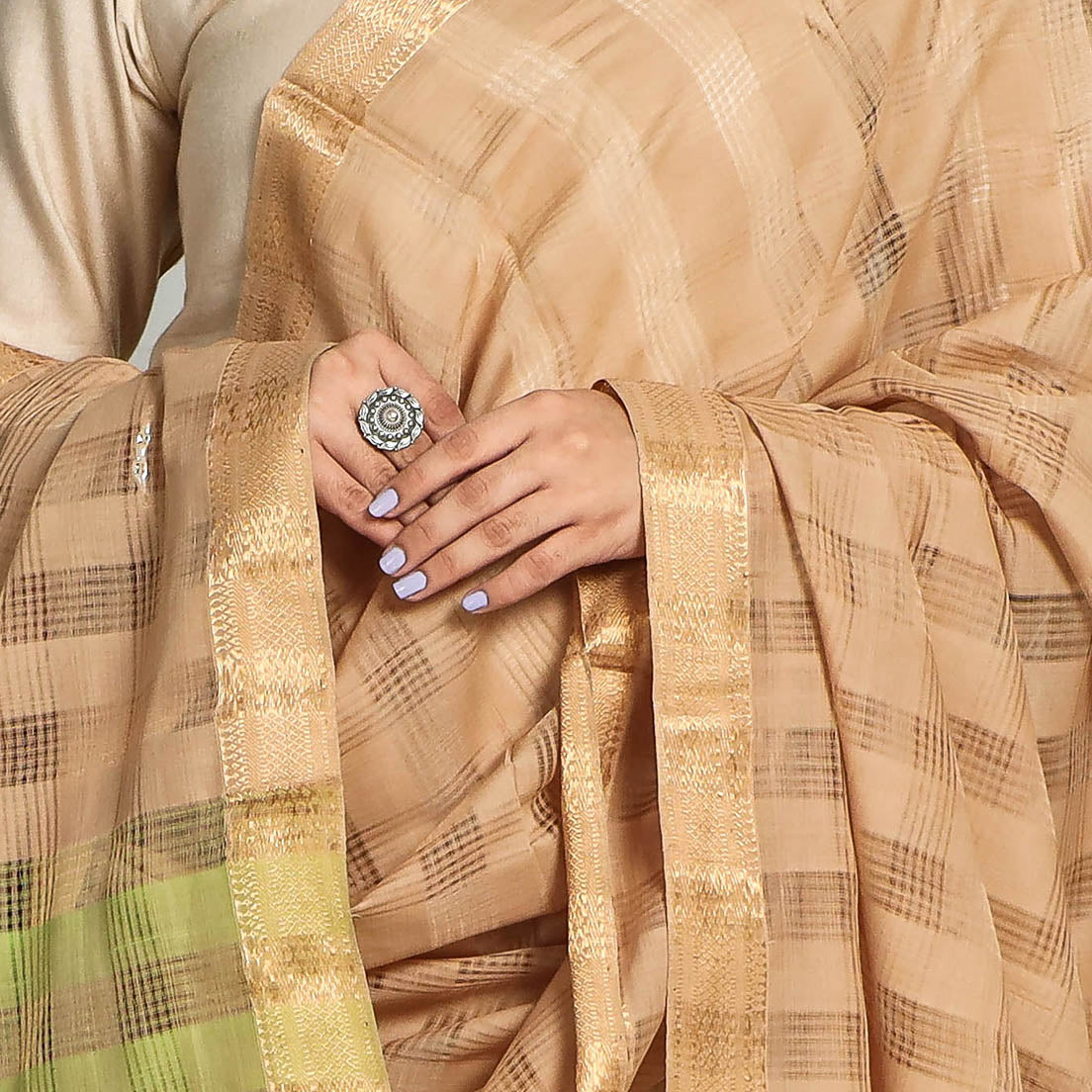 SOUTH KARGHA Brown - Original Mangalagiri Handloom Cotton Dupatta with Zari Border - view 4
