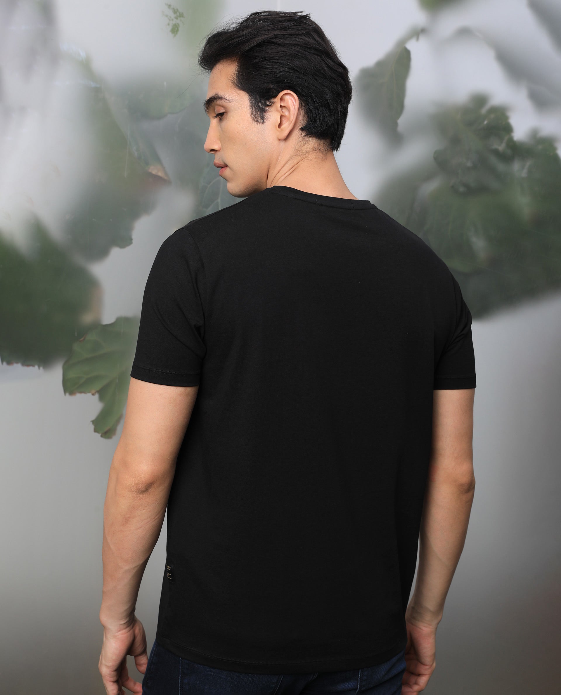 Rare Rabbit Men's Otter Black Cotton Lycra Fabric Half Sleeves Graphic Print T-Shirt - view 9
