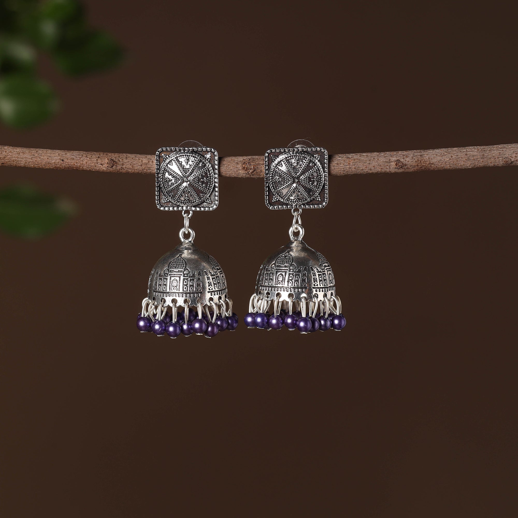 JALPARI Ayesha German Silver Beaded Jhumki Earrings