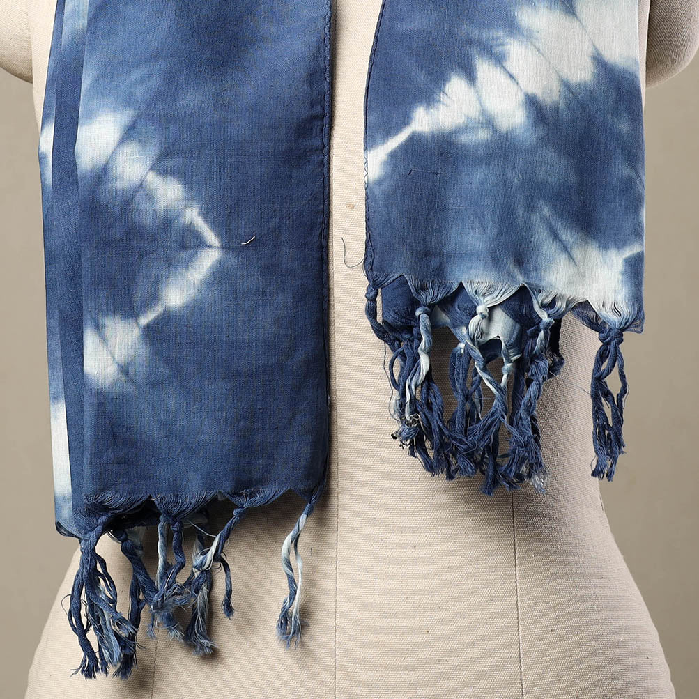 HAVELI CHRONICLES Blue - Cotton Tie-Dye Shibori Stole with Tassels 268 - view 2