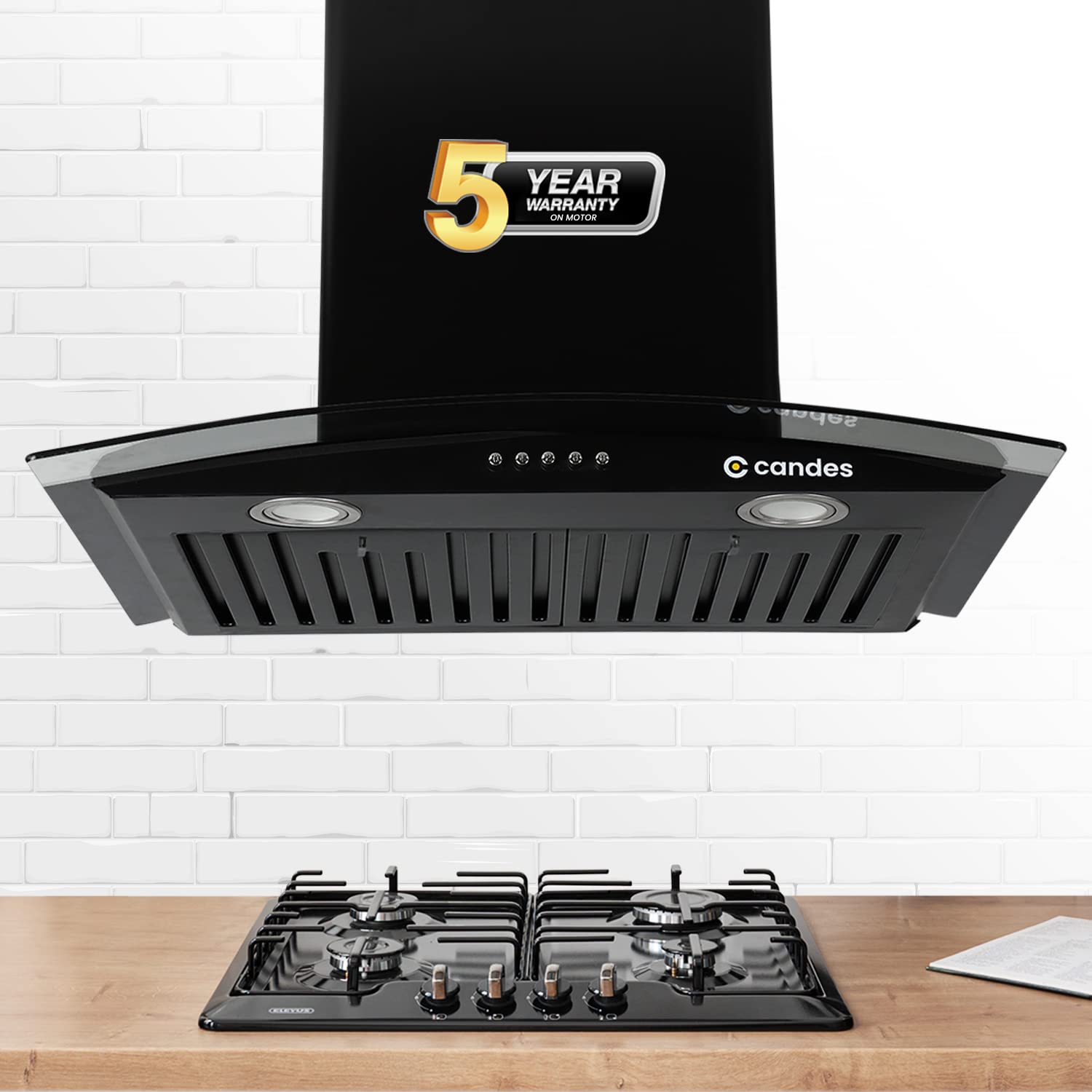 Candes Blaze Kitchen Chimney 60 Cms with Powerful 1100 m3/h Suction| Stainless Steel Baffle Filter | Curved Glass |Oil Collector |Anti-Fingerprint & B