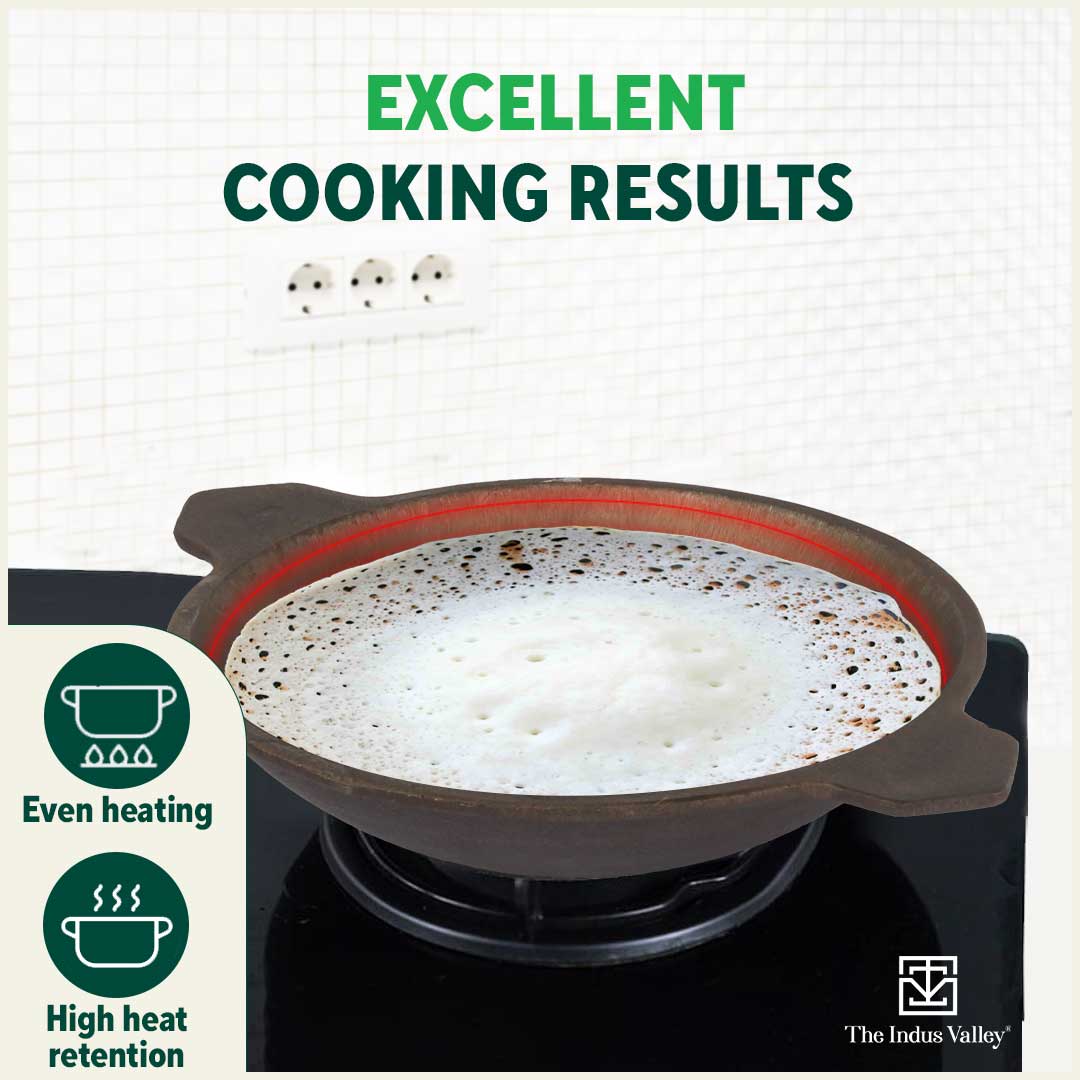 The Indus Valley Super Smooth Cast Iron Appam Pan/Appachetty, Glass Lid,Pre-seasoned, Nonstick, 100% Pure, Toxin-free, 22cm, 1.9kg - view 7