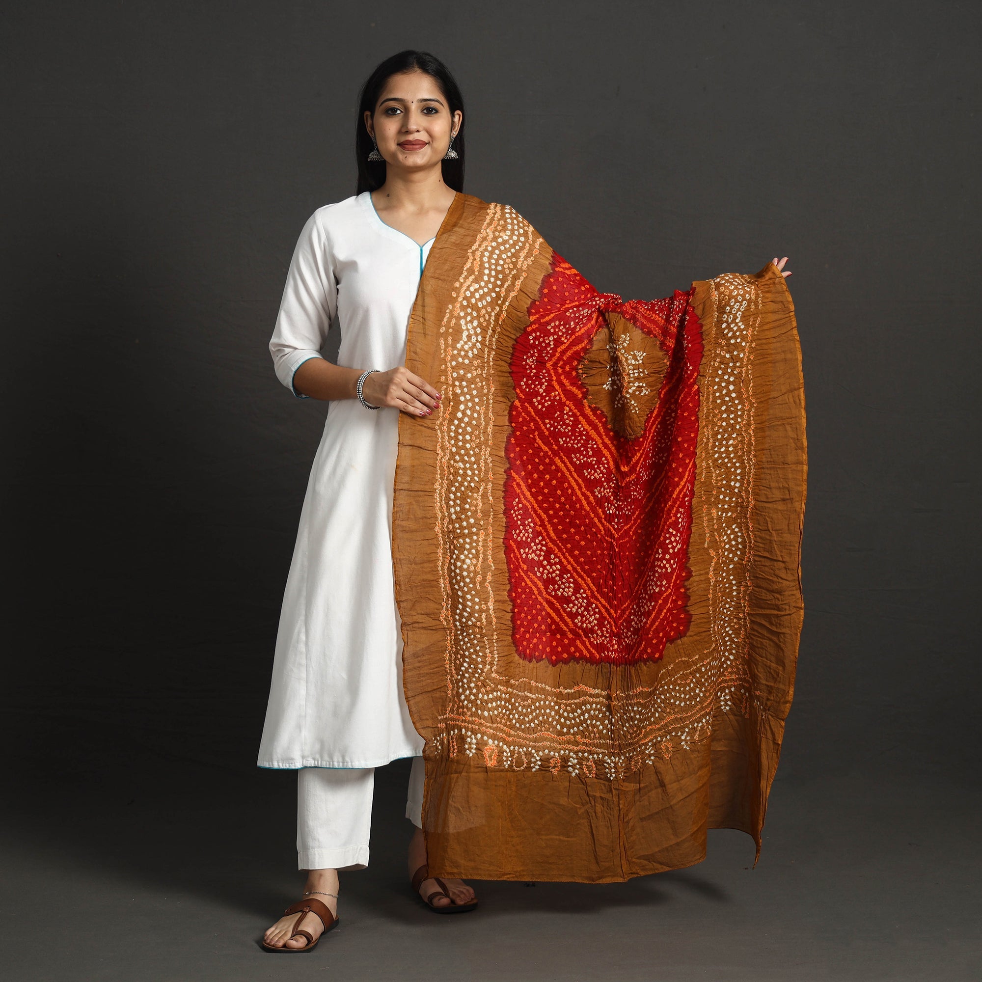 KACHCHH JI CHHAAP Brown - Kutch Tie-Dye Cotton Bandhani Dupatta 16