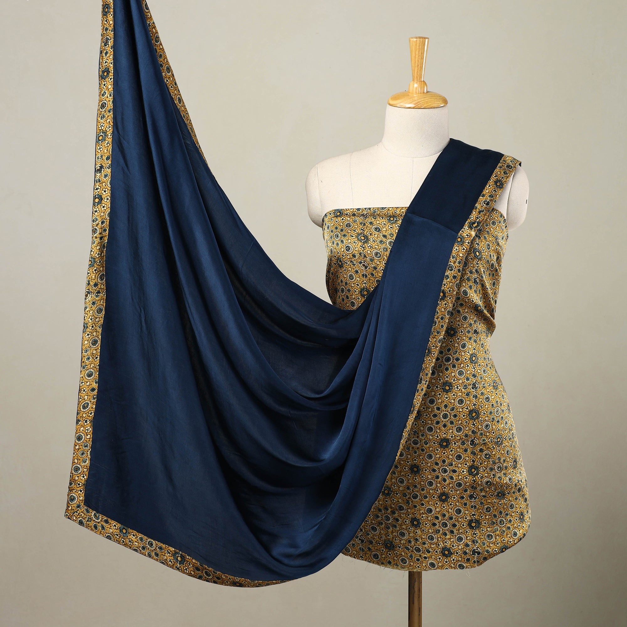 NOORI BAZAR Brown - 3pc Modal Silk Ajrakh Print Kurta with Plain Dupatta 12