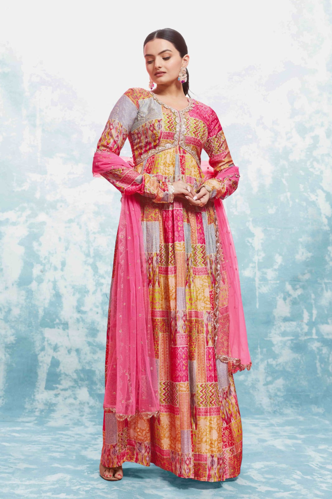 ClothsVilla Multi-Color Muslin Printed & Embroidered Suit Set | Fully Stitched & Ready to Wear - view 3