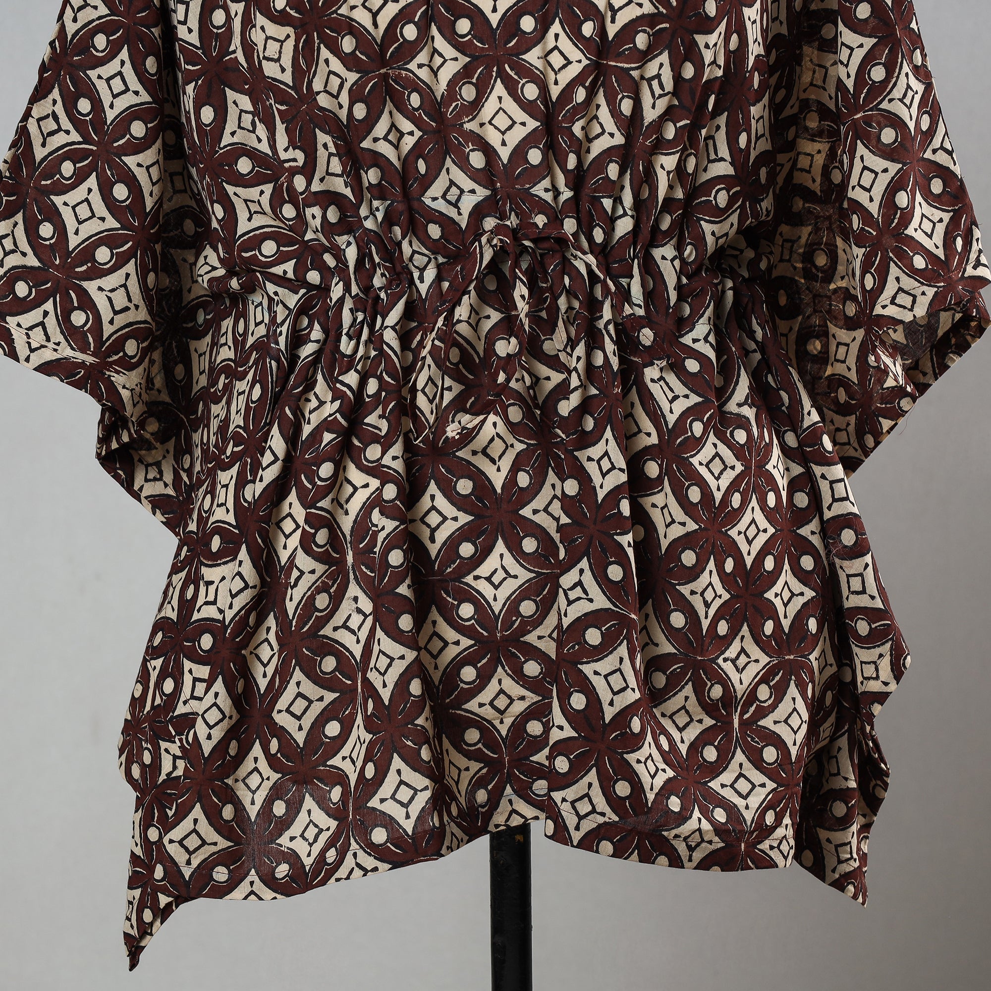 ITOKRI CASUALS Brown - Bagru Block Printed Cotton Kaftan with Tie-Up Waist (Short) - view 3