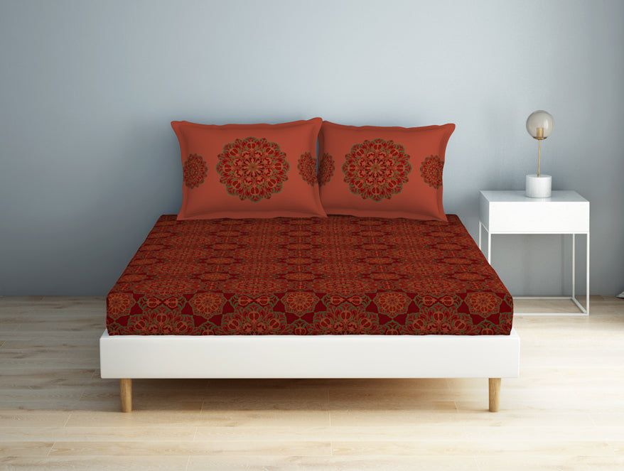 Spaces India Floral Barbados Cherry - Red 100% Cotton Double Bedsheet - Aurum By Spaces