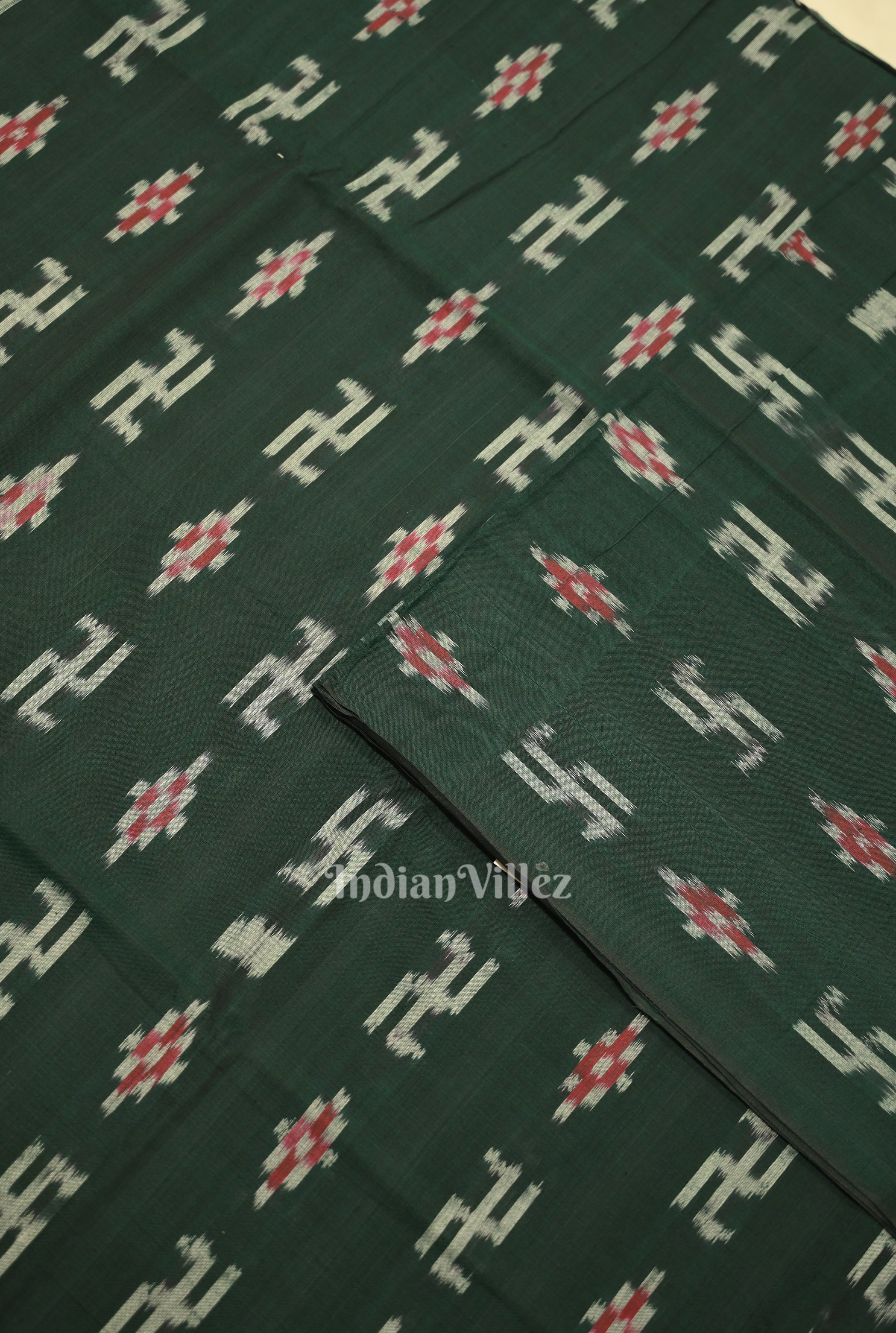 IndianVillèz Green Swastik Sambalpuri Ikat Cotton Fabric - view 2