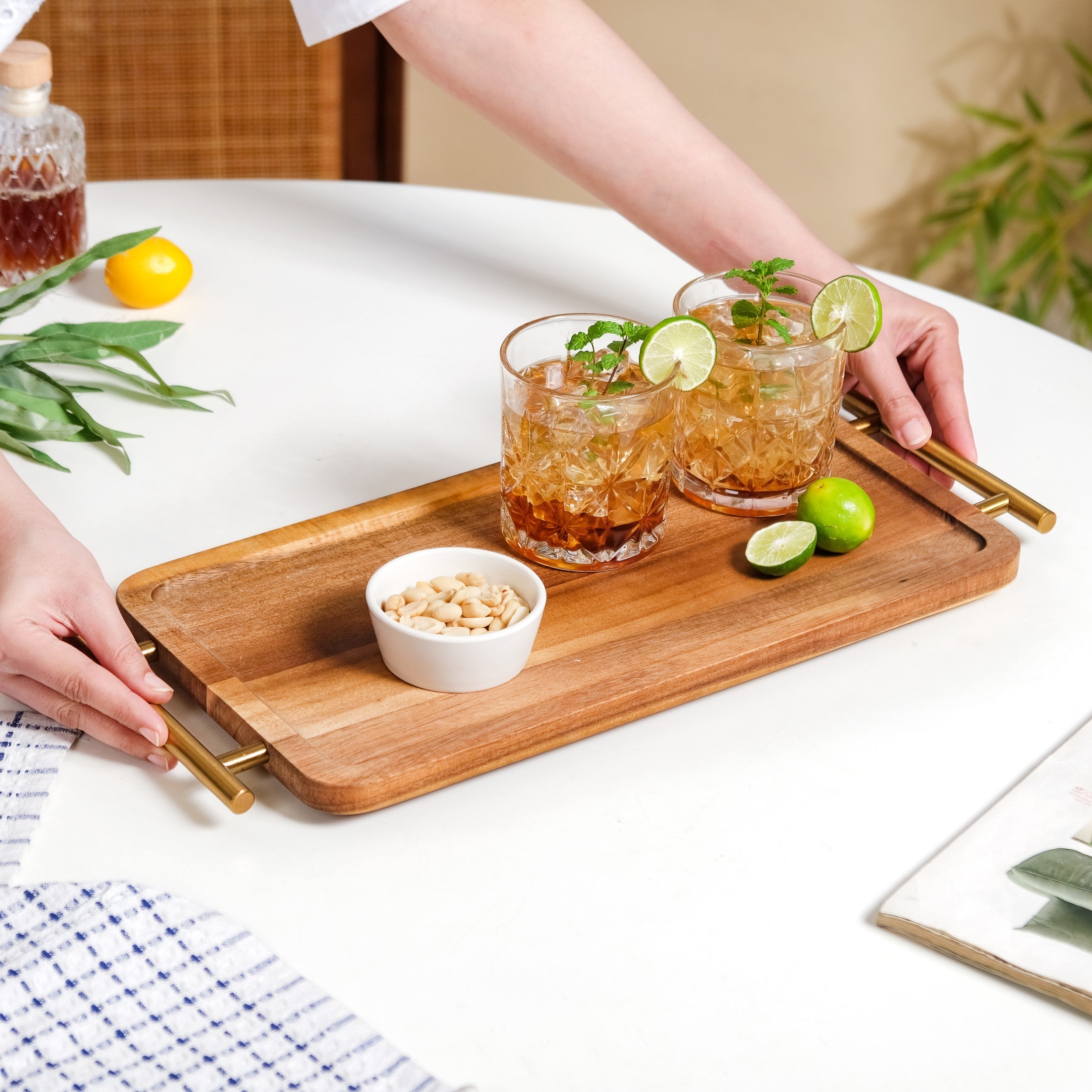 Nestasia Acacia Wood Flat Serving Tray With Handles - view 3
