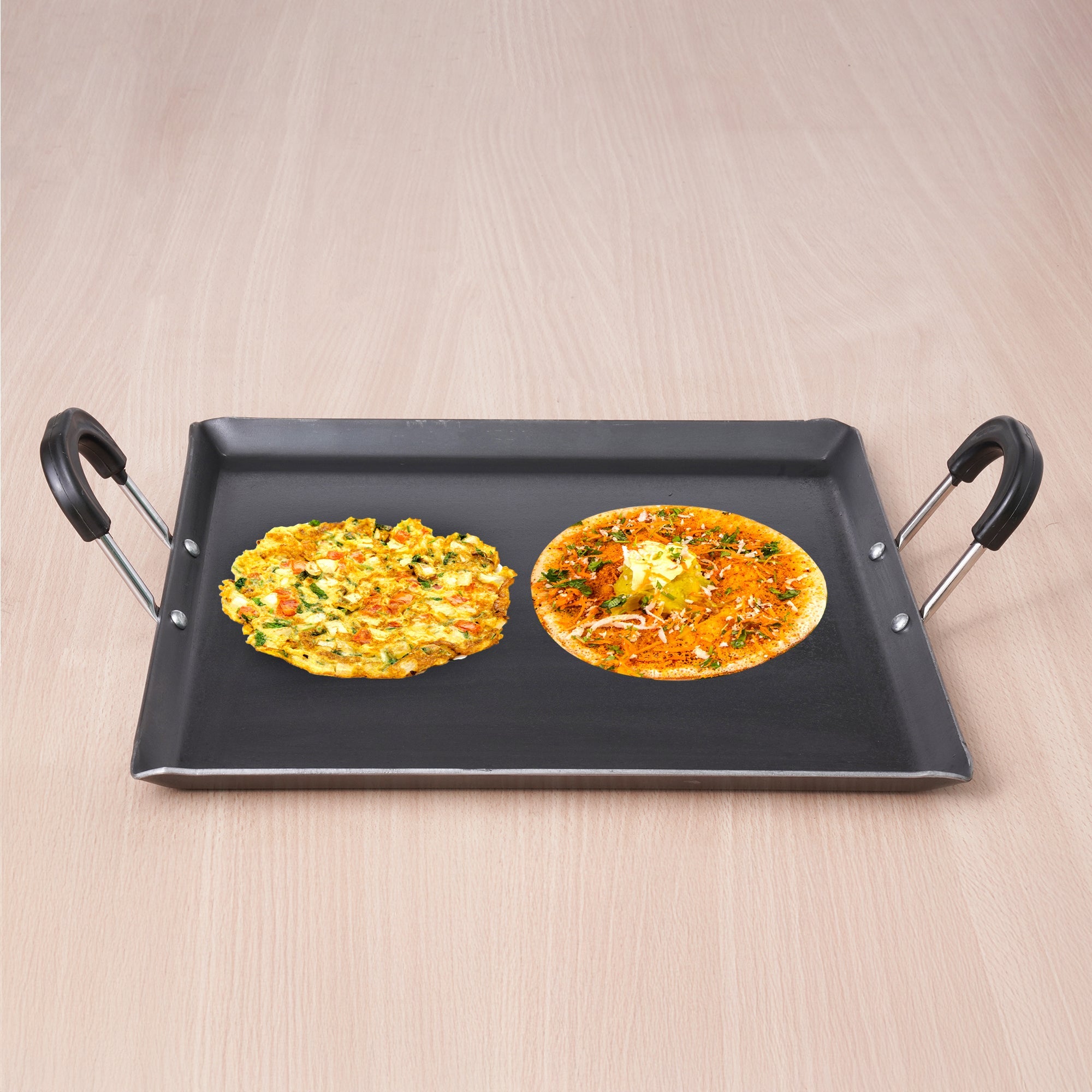 The Indus Valley 100% Pure Sheet Iron Tawa, Square, Cool Bakelite Handle, Seasoned, Toxin-free, Induction, 29.5cm, 1.88kg