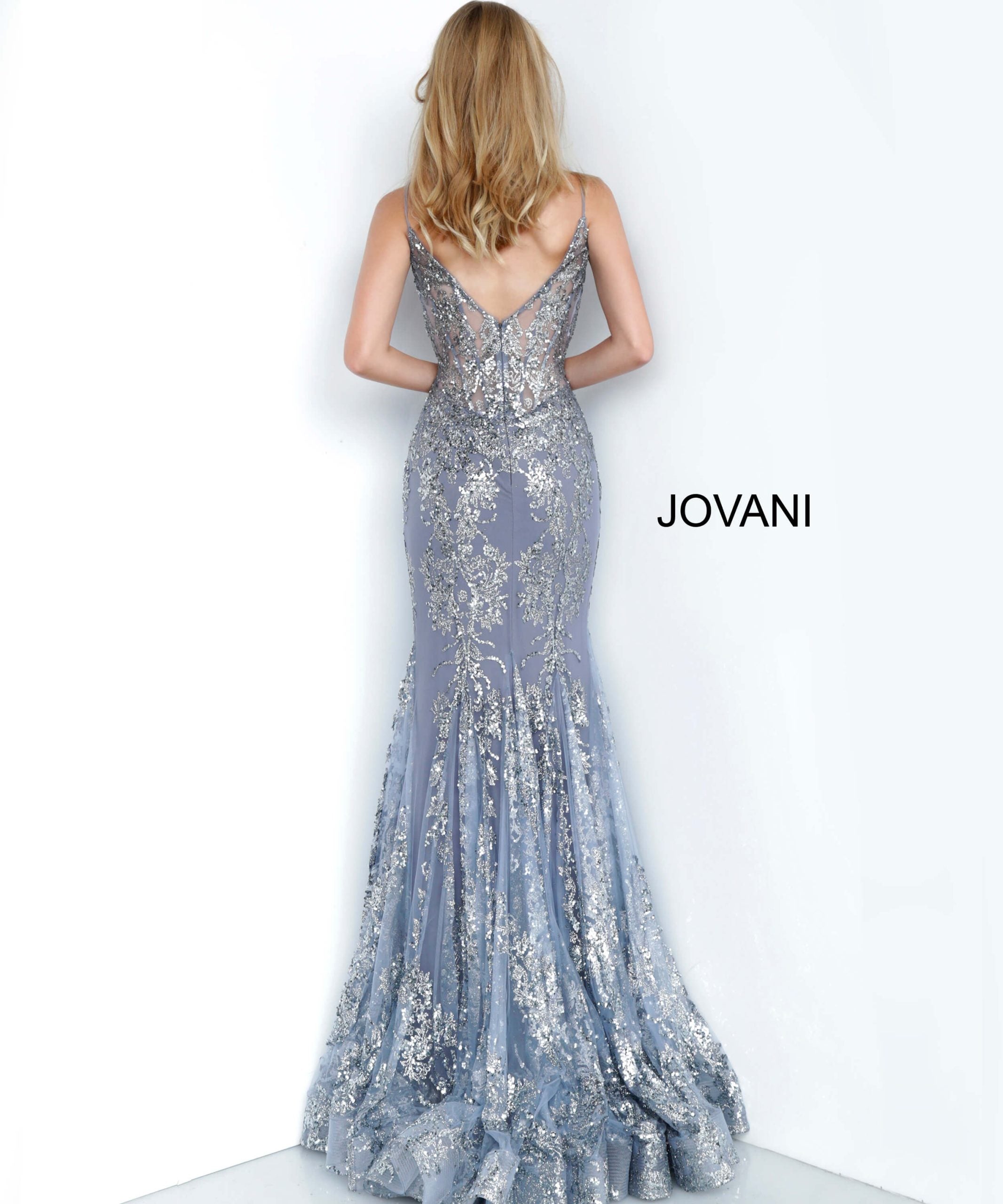 Glitter Print Fitted Sleeveless Gown by Jovani 3675 - view 2