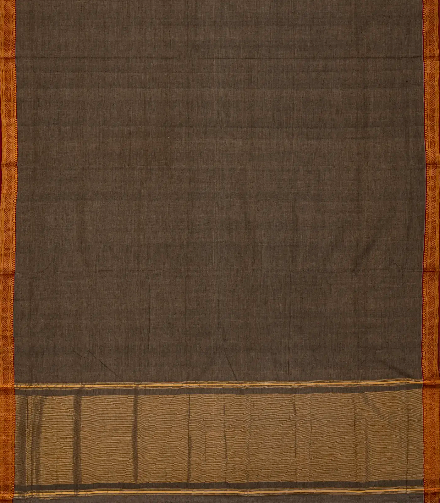 RmKV Dark Grey Handloom Mangalagiri Cotton Saree With Contrast Border - view 2