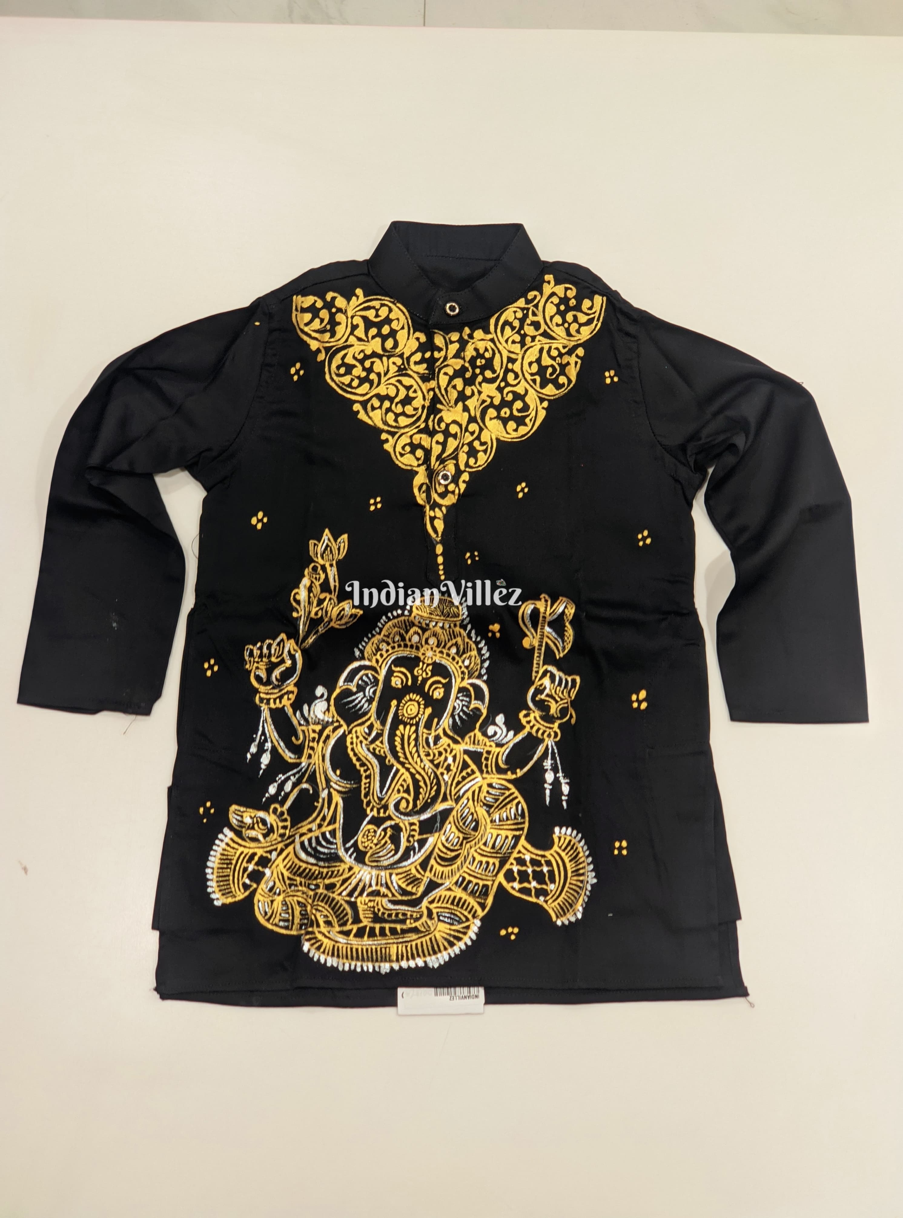 IndianVillèz Black Boys Ganesh Theme Pattachitra Kids Kurta & Pyjama Set - view 2