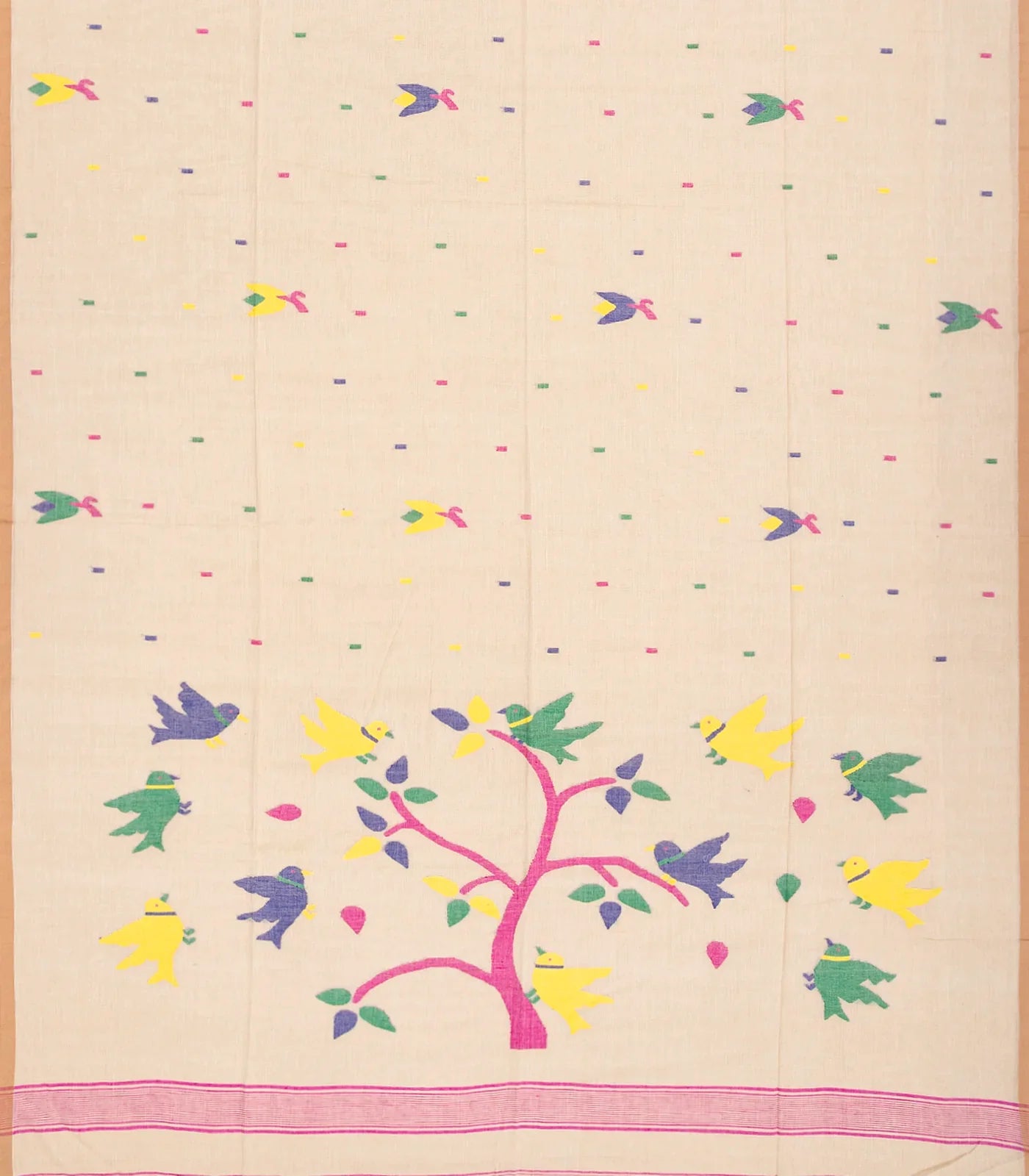 RmKV Cream Handloom Dhakai Cotton Saree With Flower Motifs-Cream - view 2