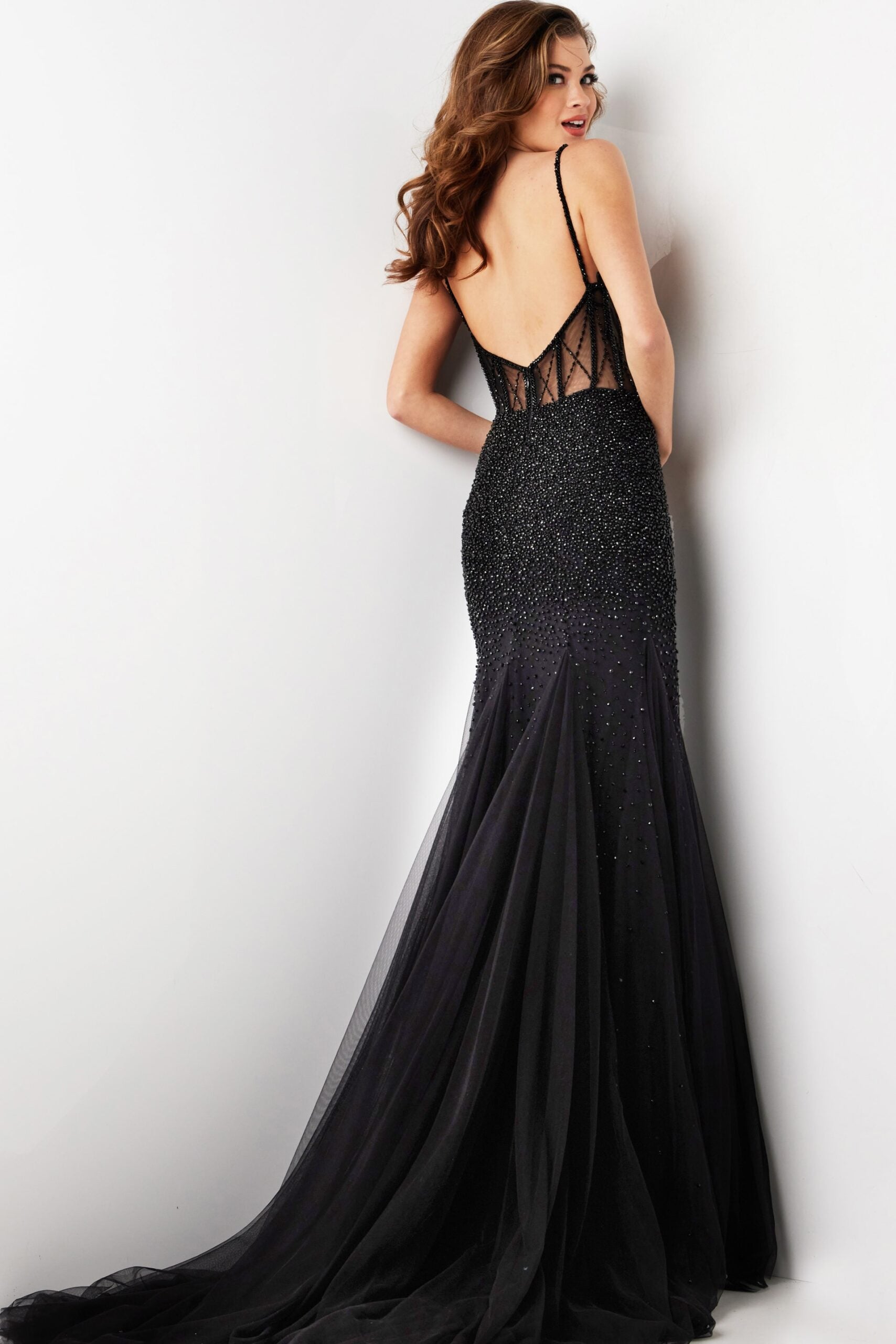 Beaded Sheer Fitted Sleeveless Gown by Jovani 37202 - view 2