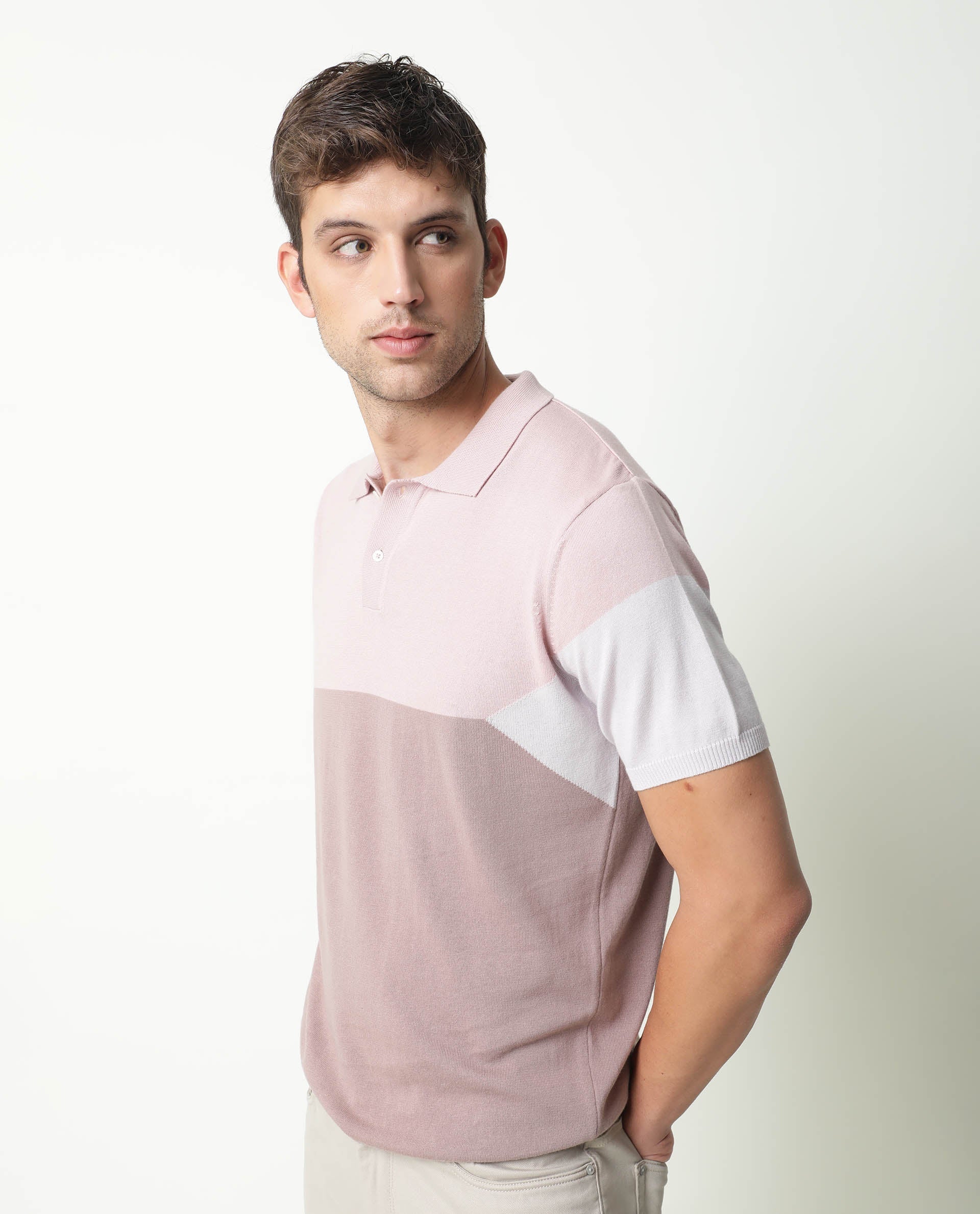 Rare Rabbit Men's Triblo Pink Polo Cotton Fabric Collared Neck Half Sleeves Button Closure Slim Fit