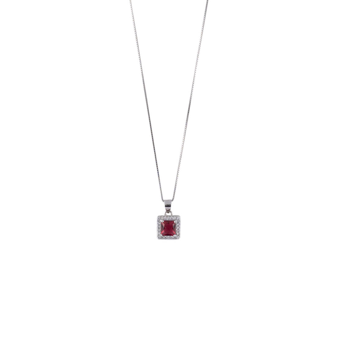 Prinjal Jewellers Real Silver Set Chain Pendant and Earrings with Red Stones for Women - view 3