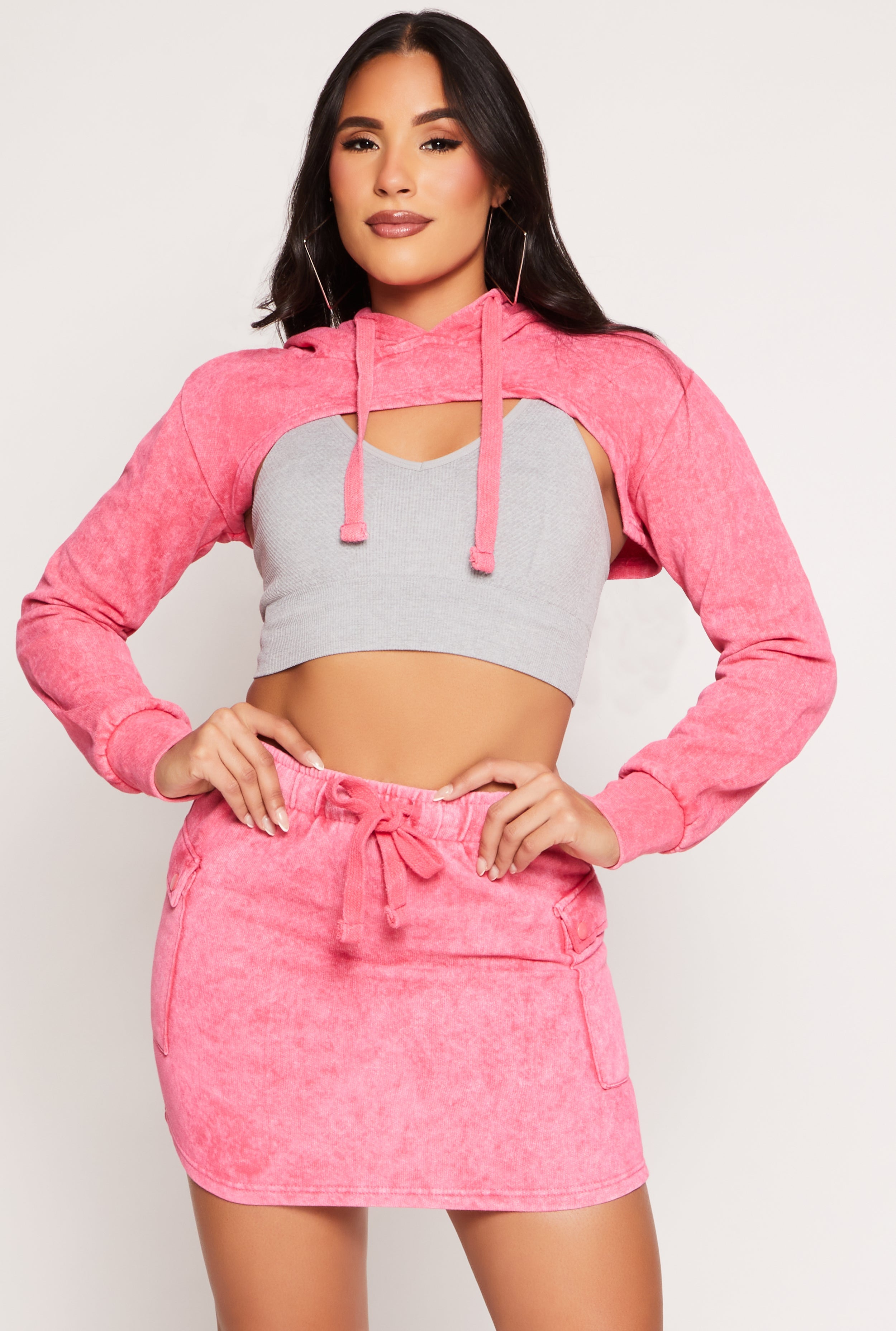 Rainbow Shops Mineral Wash Hooded Shrug Sweatshirt