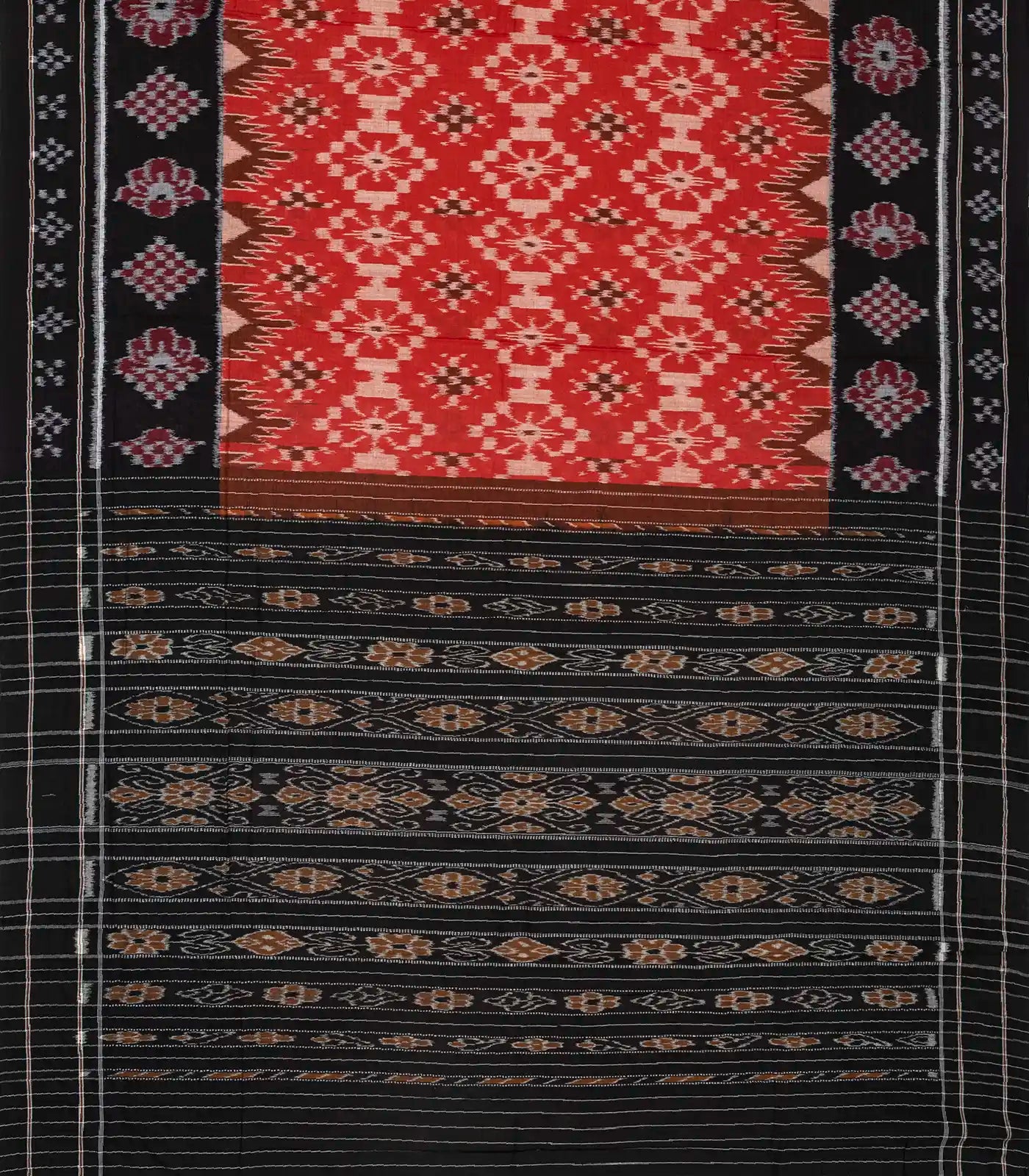 RmKV Red Handloom Orissa Cotton Saree With Tie & Dye Floral Motifs - view 2