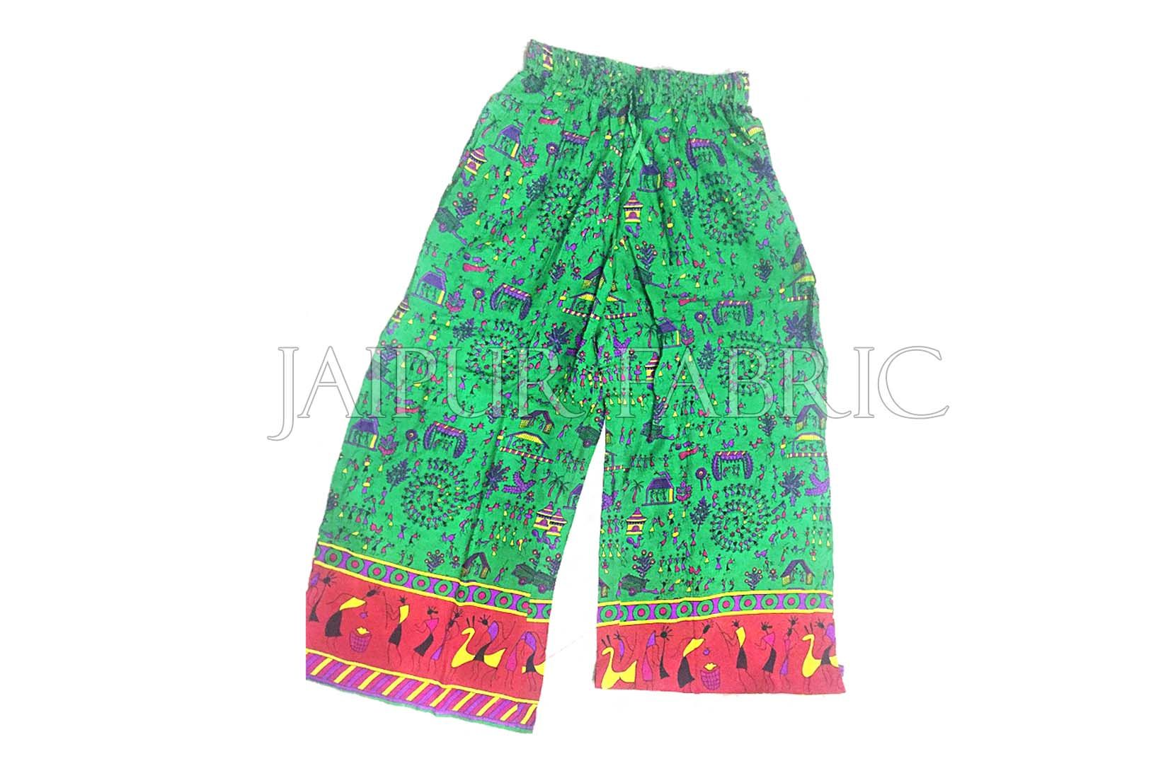 JaipurFabric® Green Base Red Border Printed Palazzo