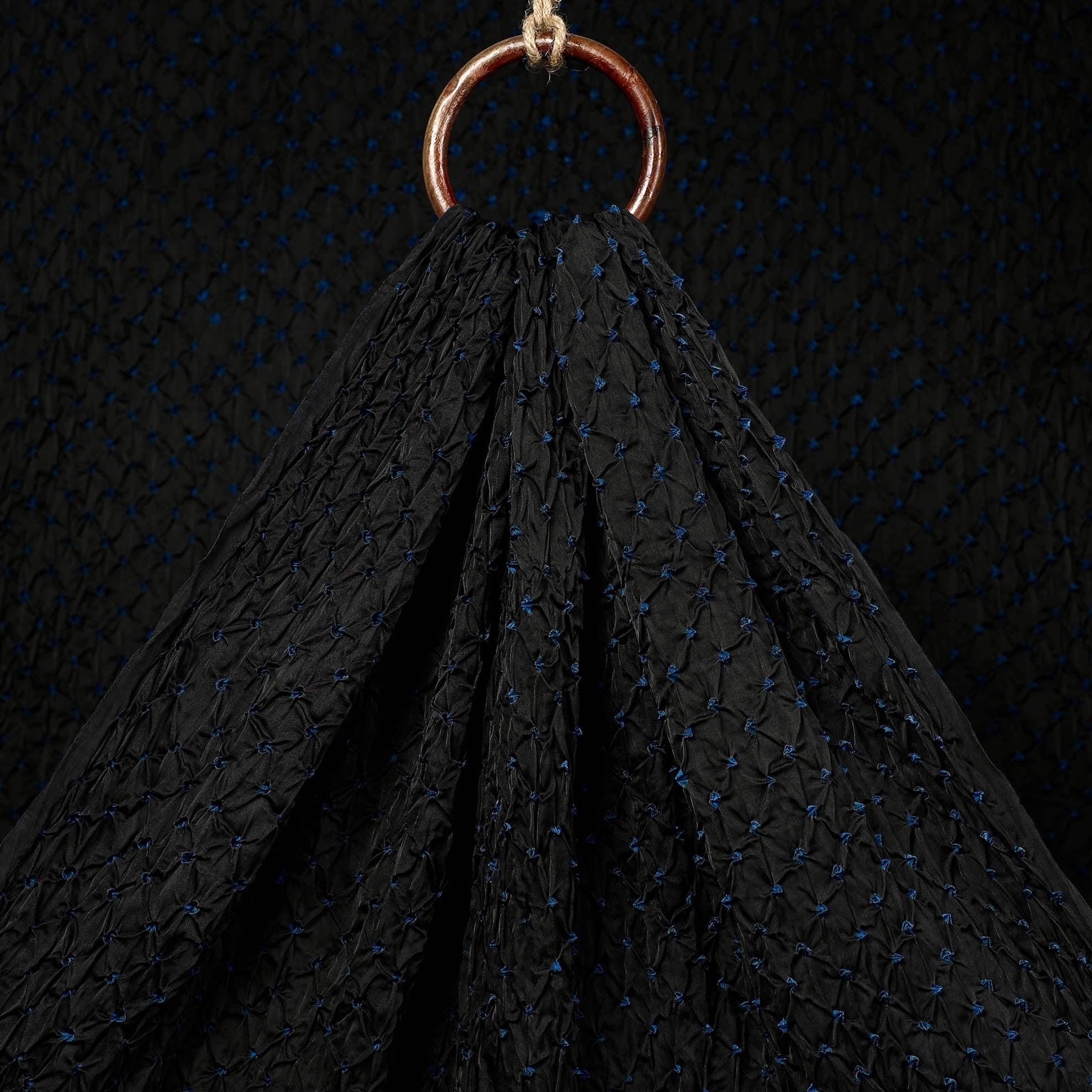 KACHCHH JI CHHAAP Black - Kutch Tie & Dye Modal Silk Bandhani Fabric 01
