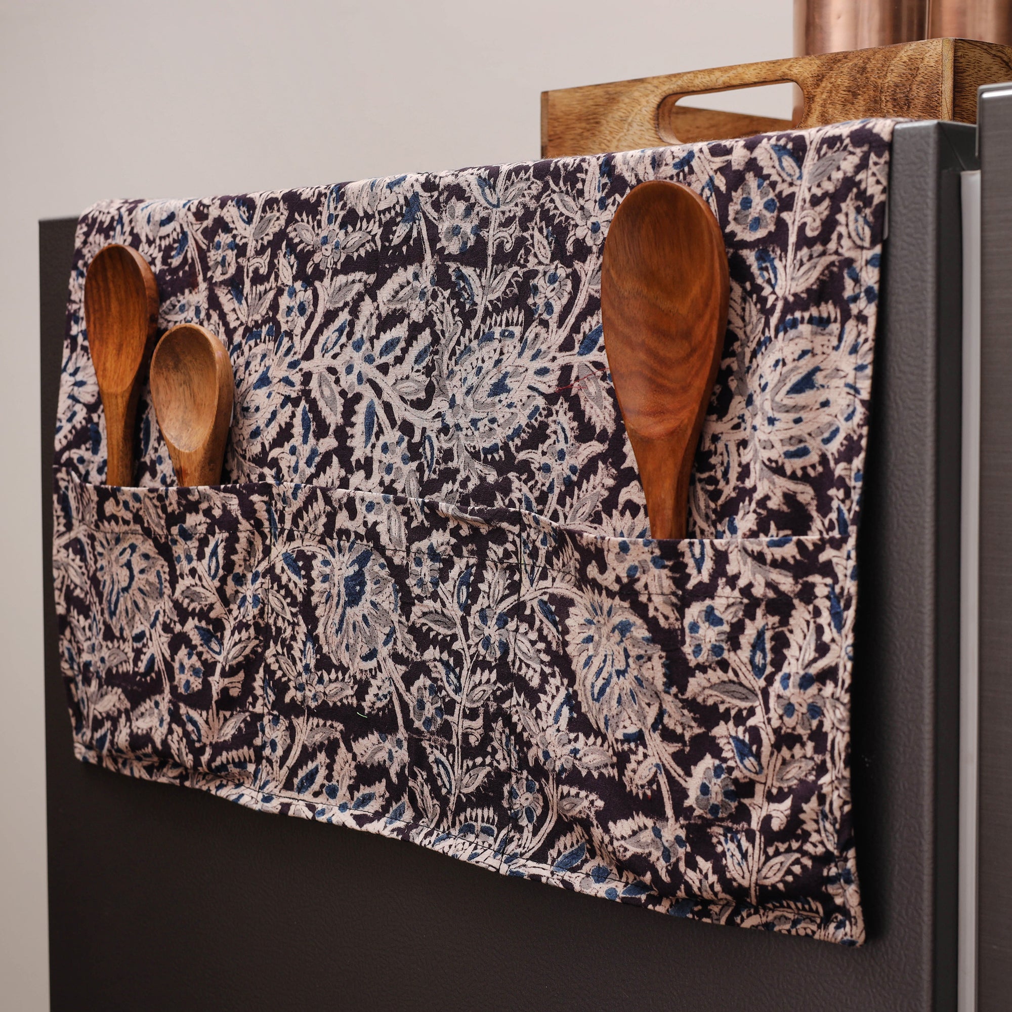 JALPARI Black - Kalamkari Block Printed Fridge Cover with Handle Cover 05 - view 2