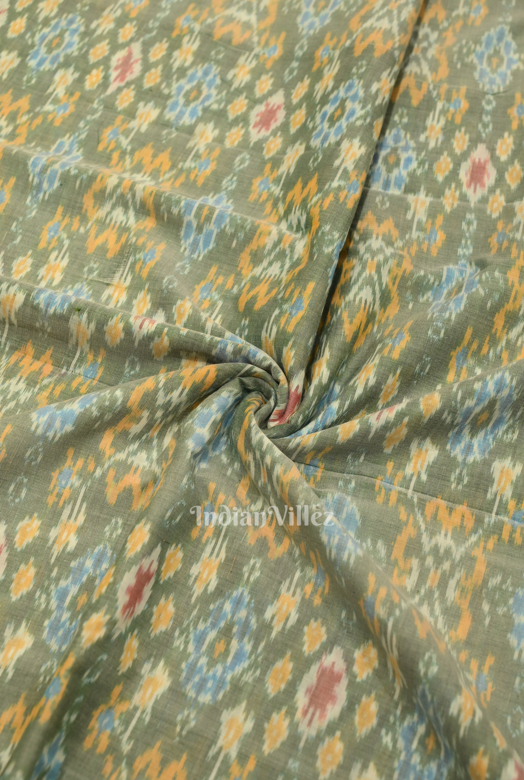 Cotton sico fabric – IndianVillèz Light Blue Dual Tone Pochampally Ikat Silk & Cotton (Sico) Fabric