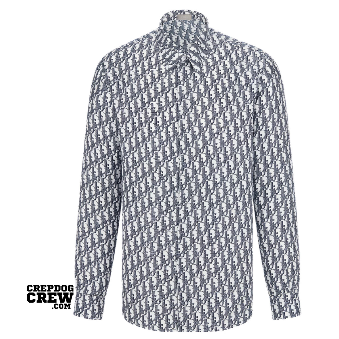 Christian Dior Dior Oblique Shirt White and Blue Silk Twill