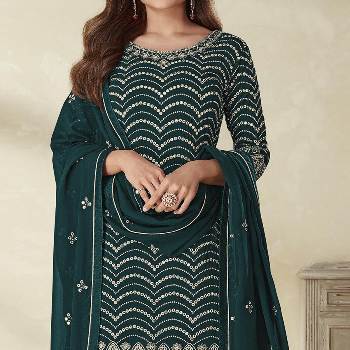 Peachmode Morpich Embroidered Georgette Sharara Suit - view 3