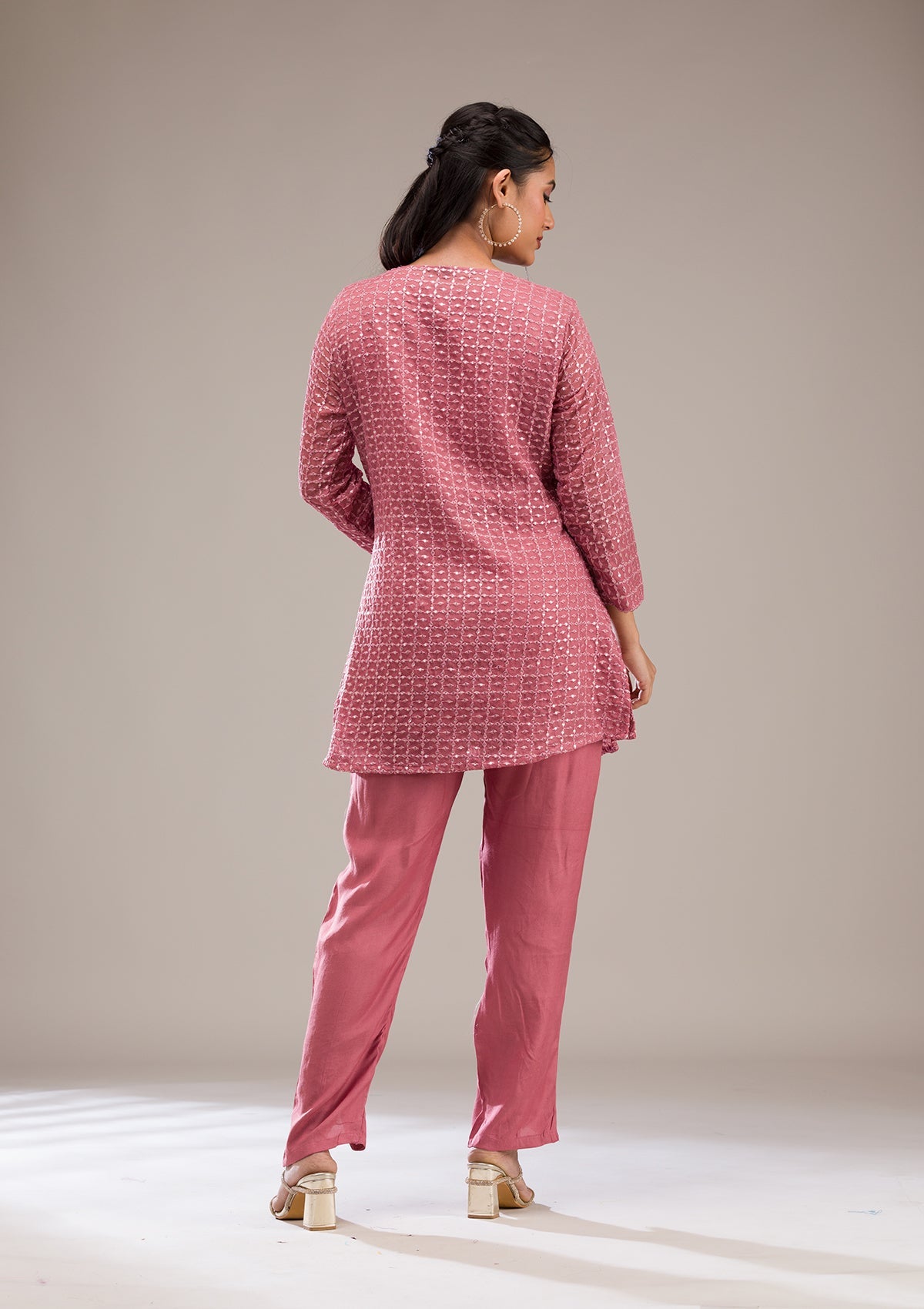Koskii Onion Pink Threadwork Georgette Readymade Salwar Suit - view 2